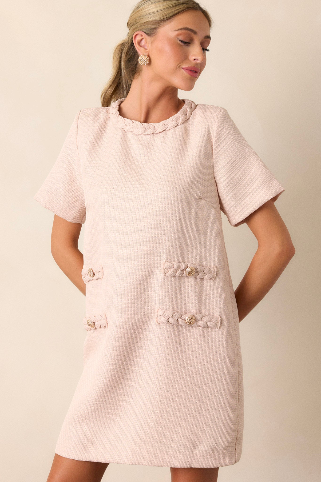 Stay The Same Taupe Tweed Mini Dress