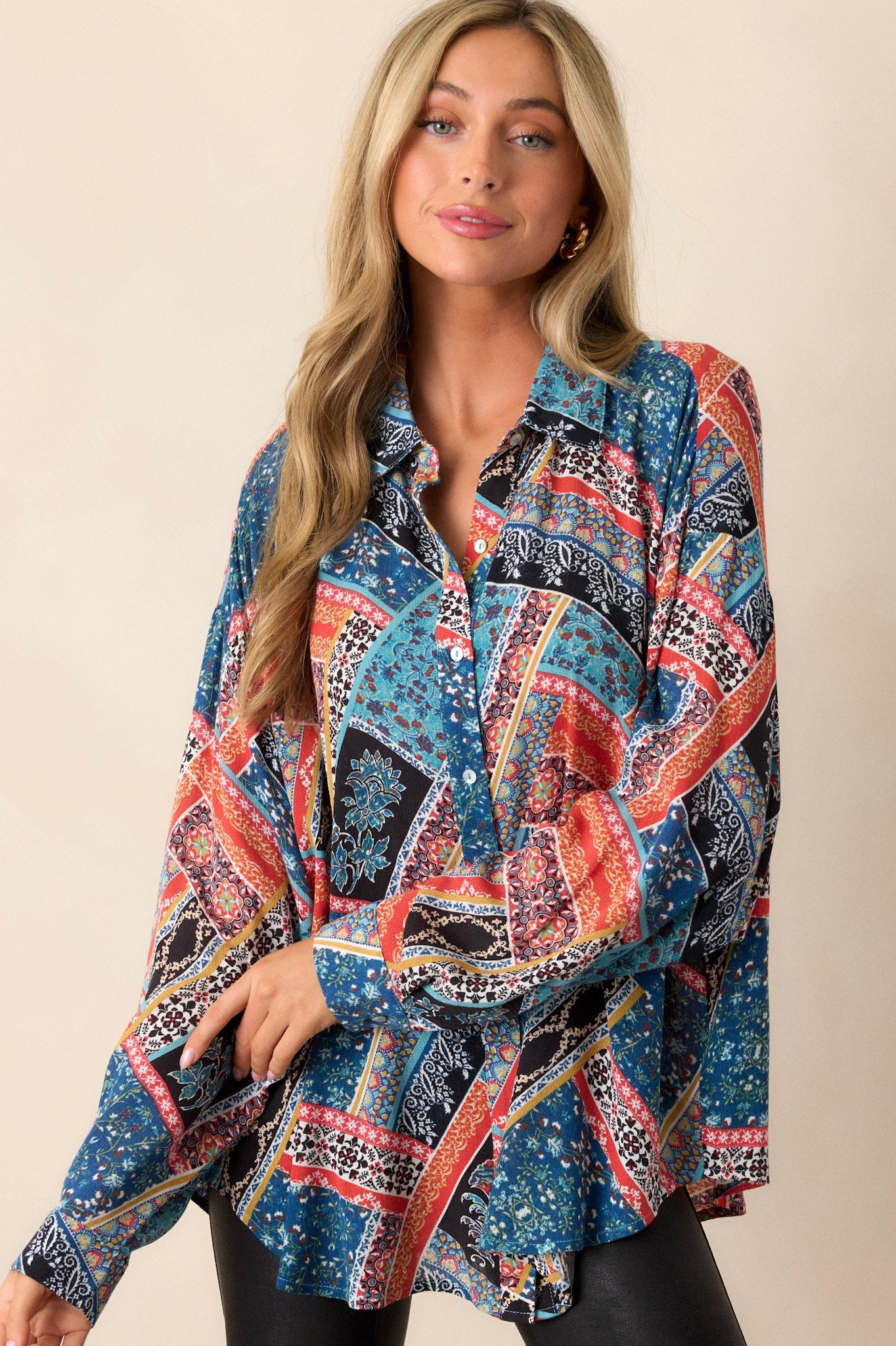 Brave New World Blue Patchwork Print Top