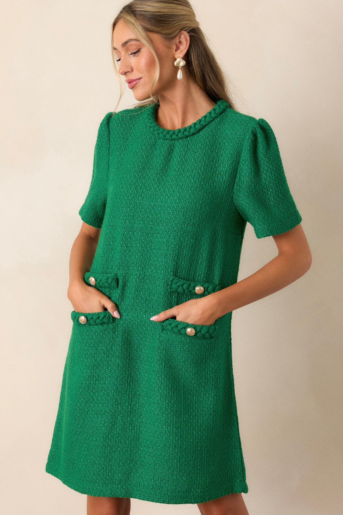 Midsummer Nights Green Tweed Mini Dress