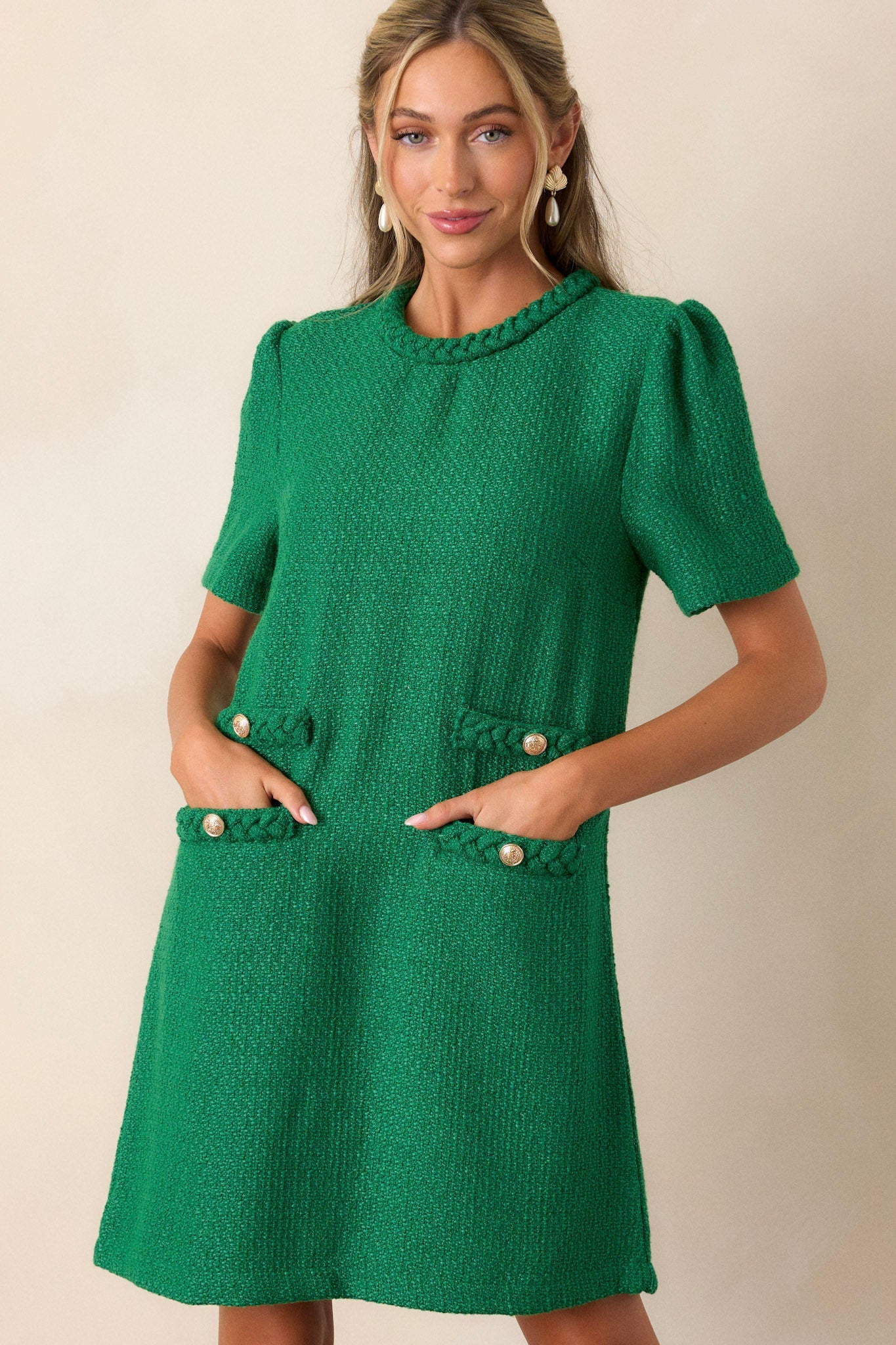 Midsummer Nights Green Tweed Mini Dress