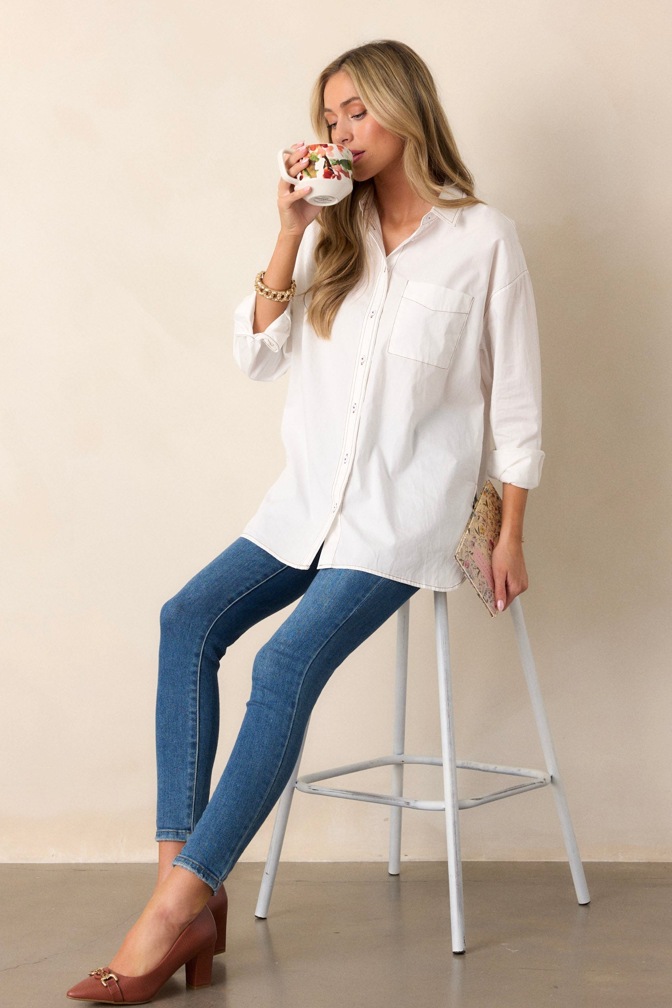 Inside Scoop 100% Cotton Ivory Button Front Top