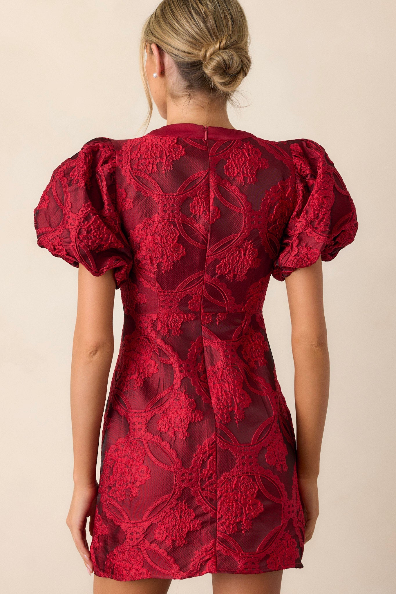 Letters From Manhattan Ruby Red Jacquard Mini Dress