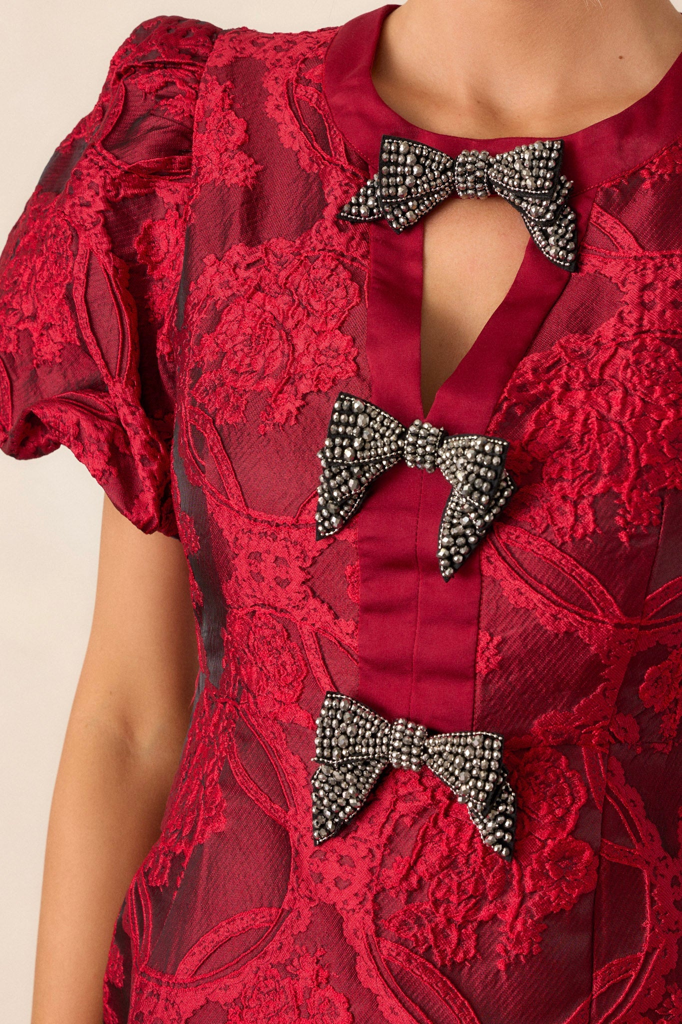 Letters From Manhattan Ruby Red Jacquard Mini Dress