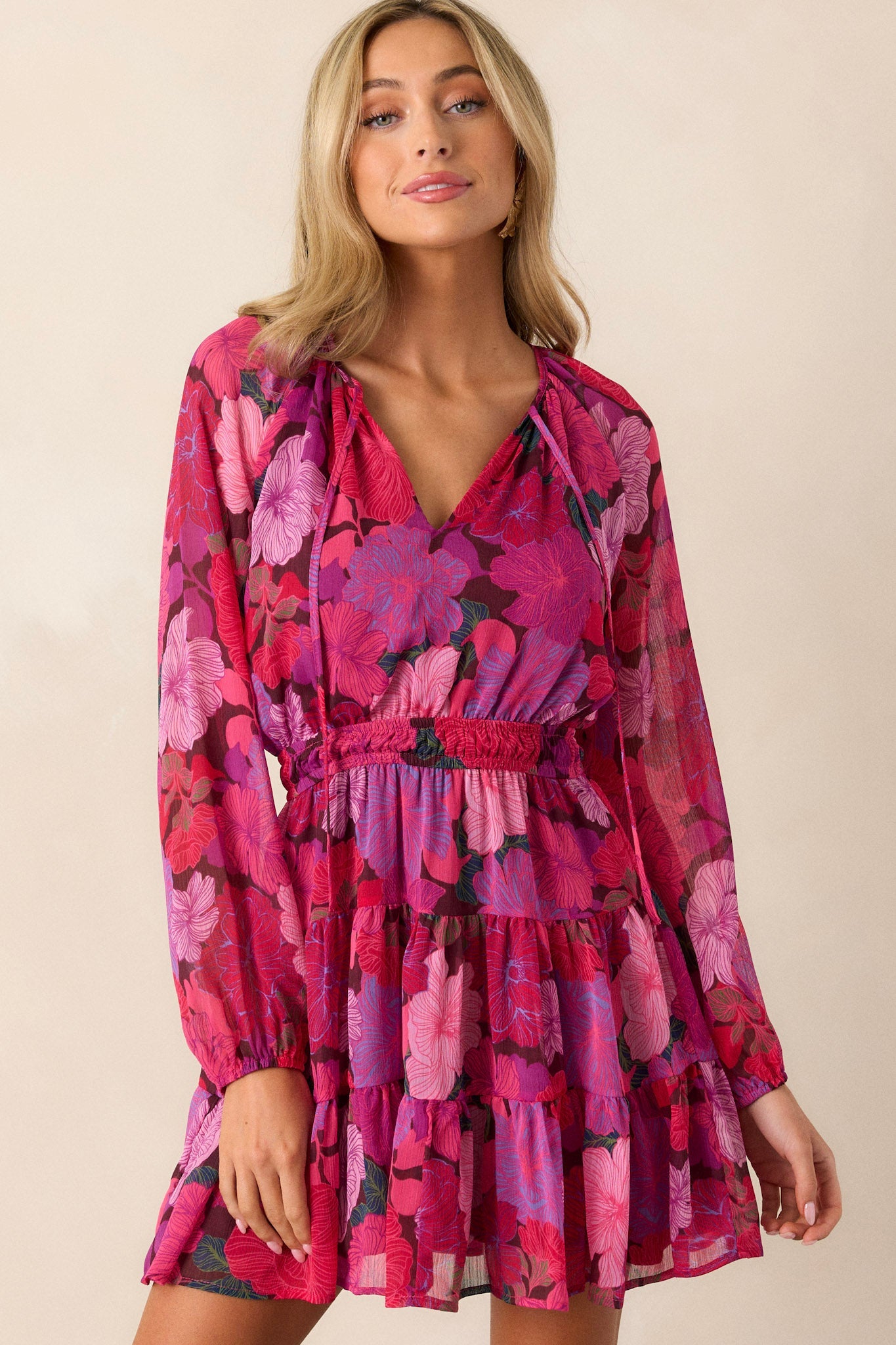 MINKPINK Lexie Pink Floral Long Sleeve Mini Dress