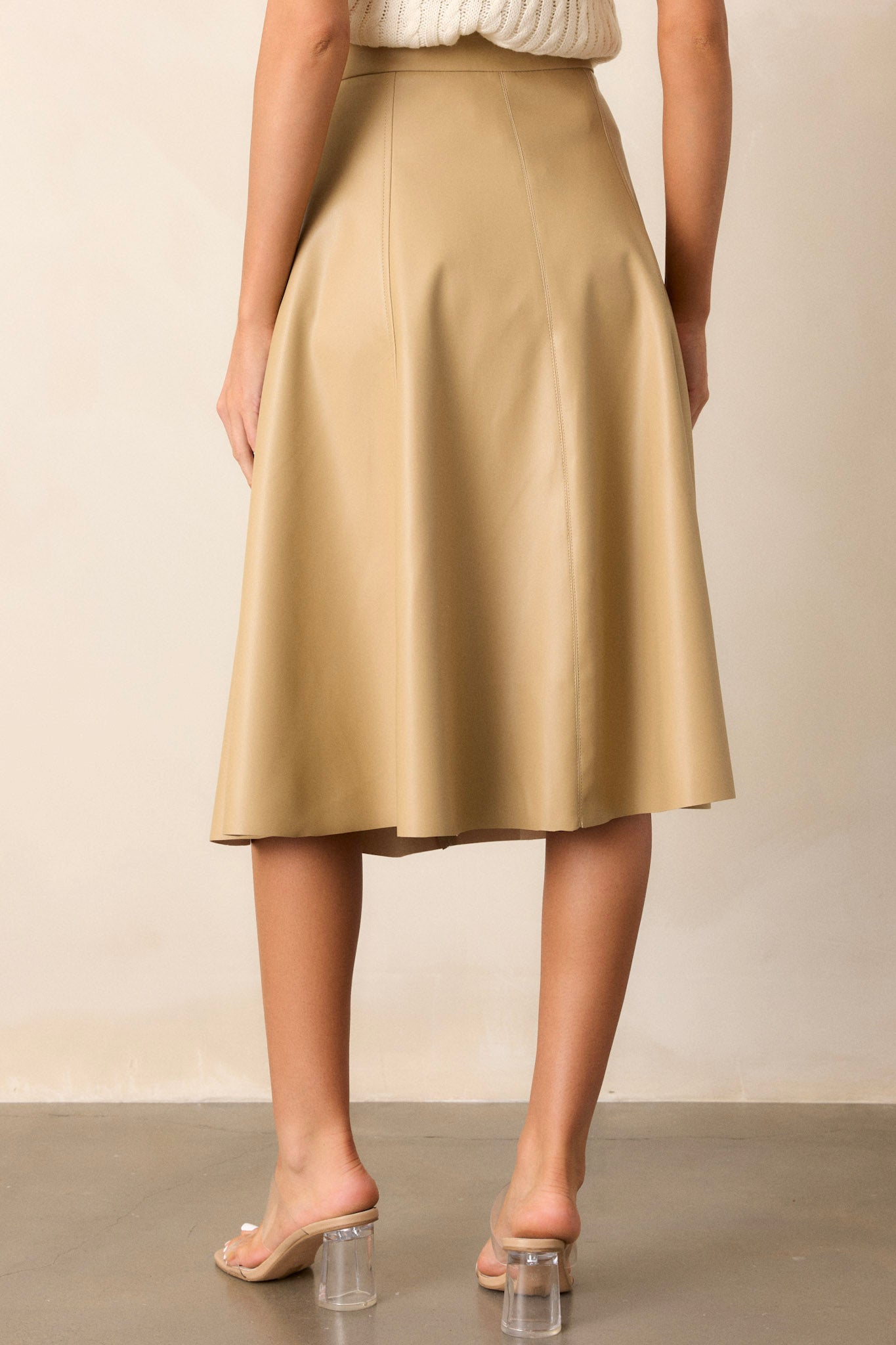 In My Memories Beige Faux Leather Midi Skirt
