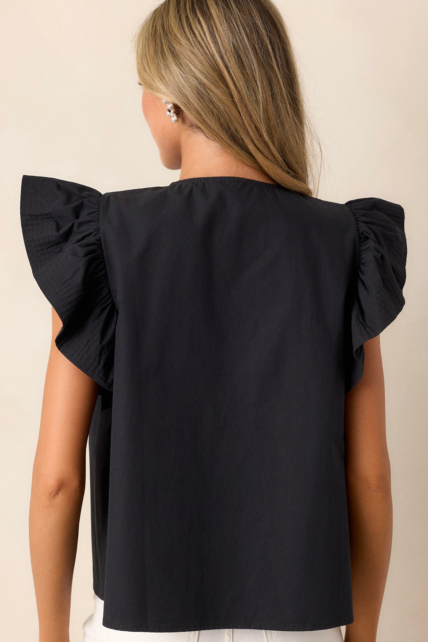 Ready To Go 100% Cotton Black Flutter Sleeve Top