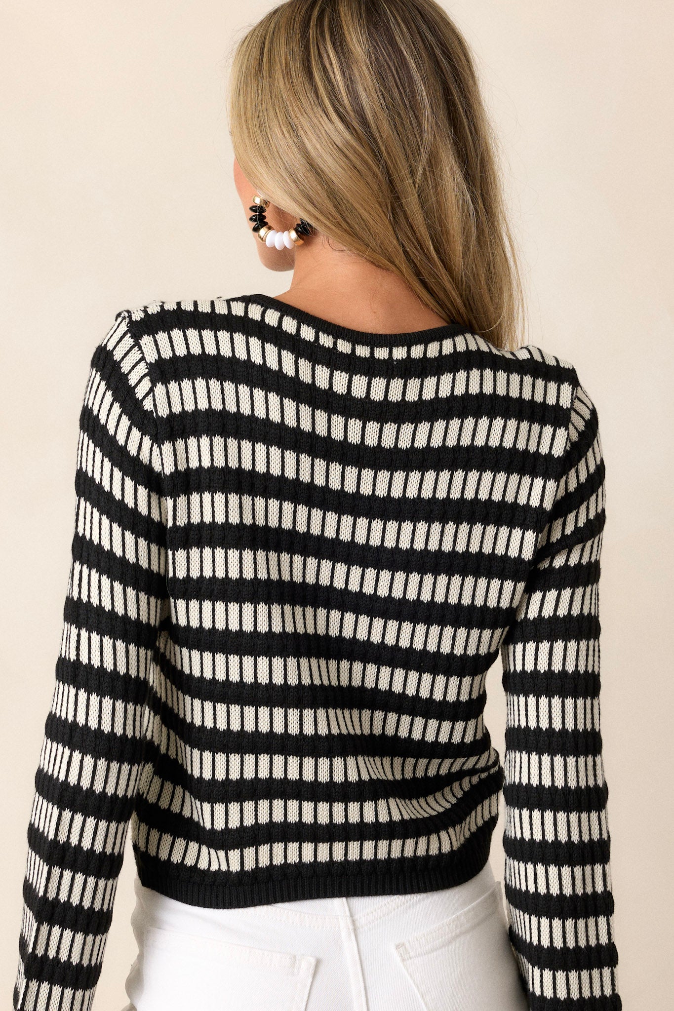 Midnight Reverie Black & Ivory Stripe Long Sleeve Top