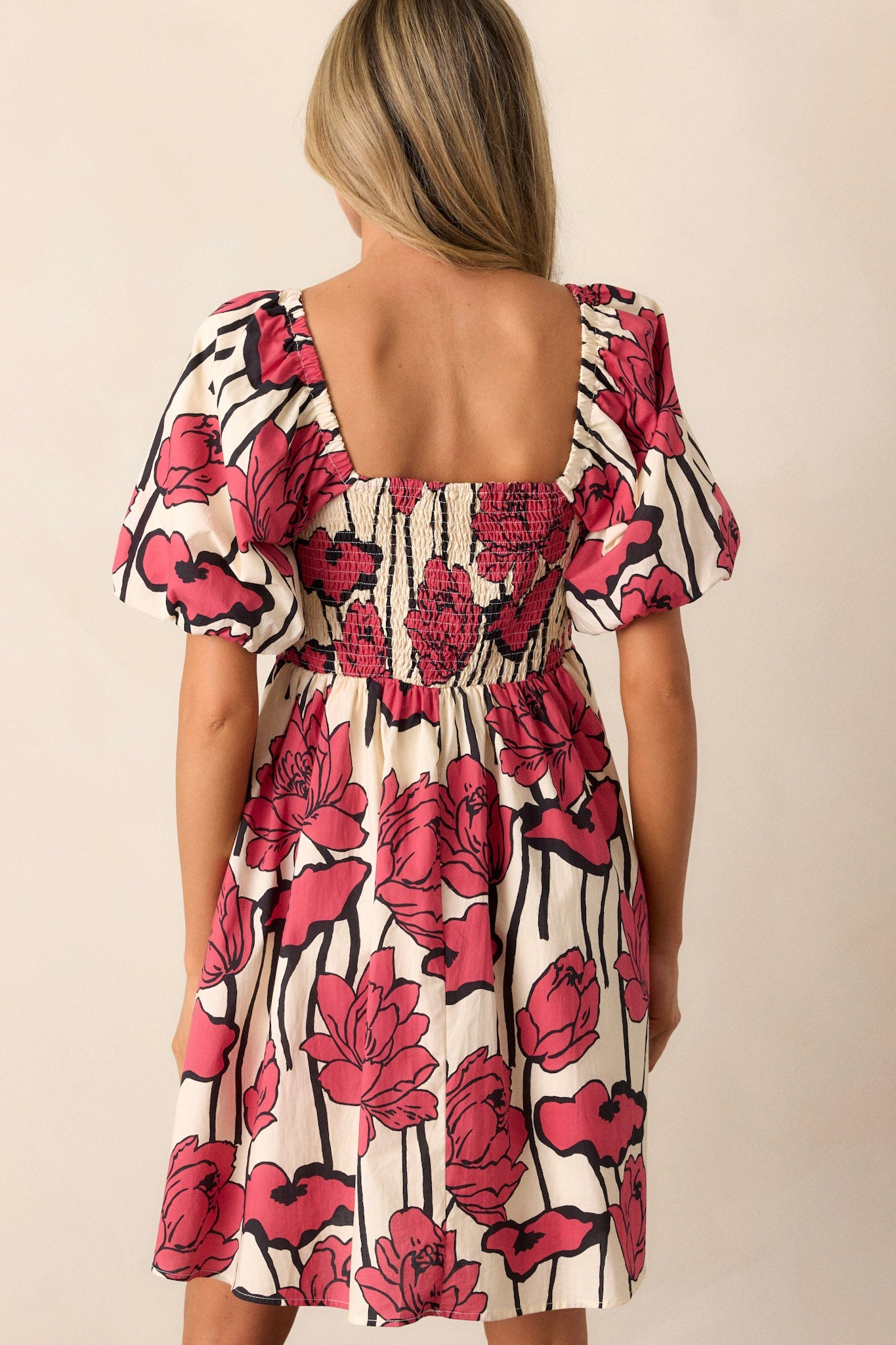 Whispering Moonlight 100% Cotton Red Floral Mini Dress