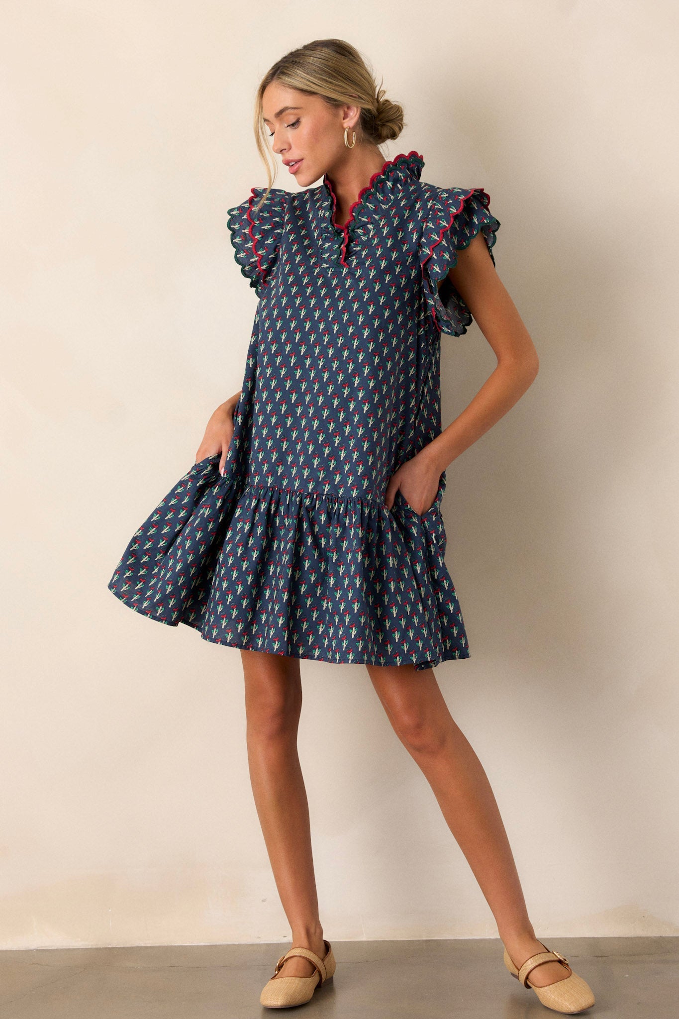 What Once Was 100% Cotton Navy Floral Mini Dress