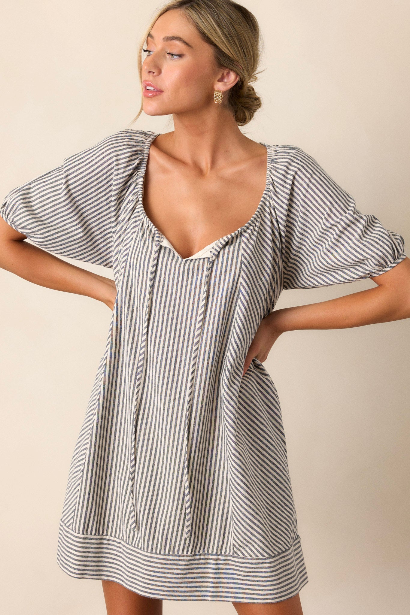Moonflower Blues Navy Stripe Short Sleeve Mini Dress