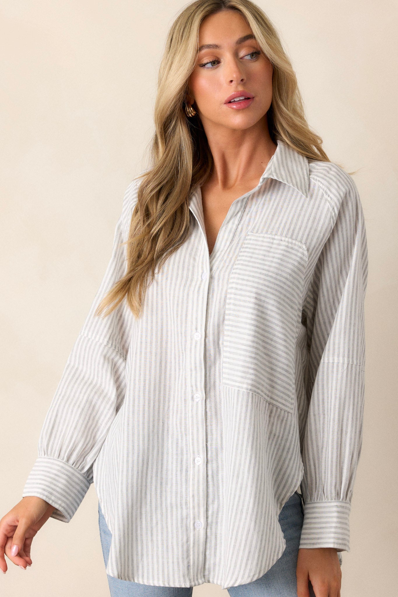 Timeless Flow 100% Cotton Grey Button Front Top