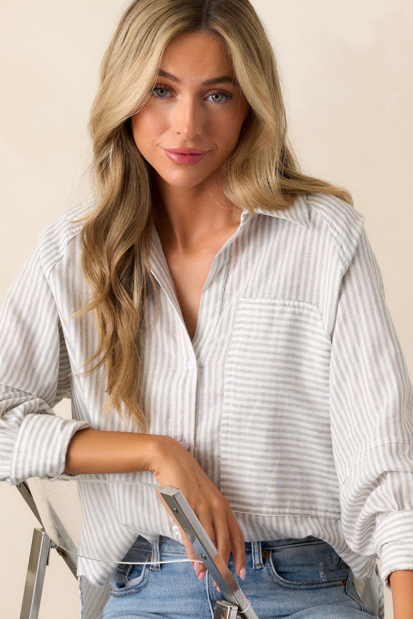 Timeless Flow 100% Cotton Grey Button Front Top