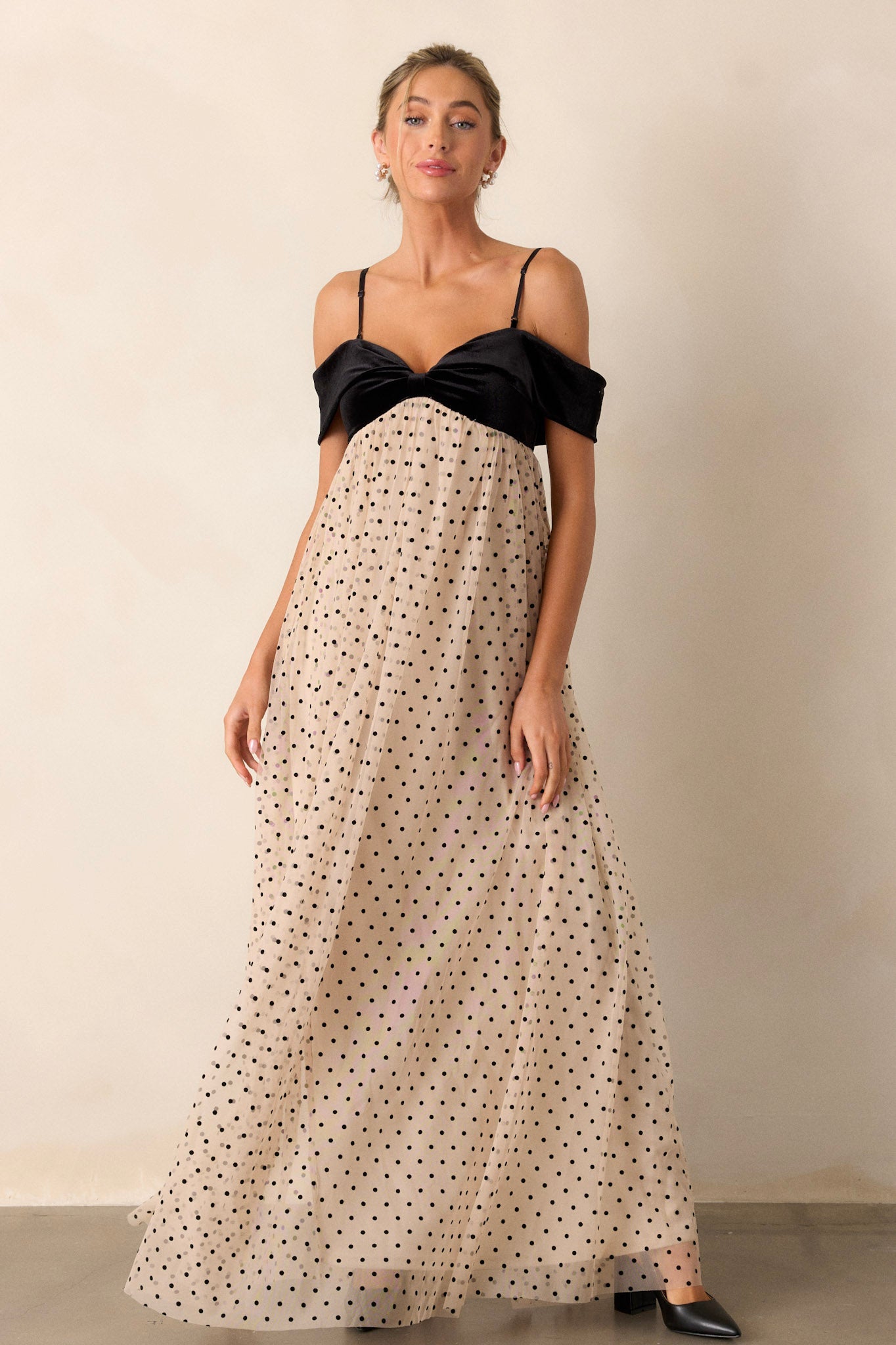 Thank You & Goodbye Light Beige Polka Dot Maxi Dress