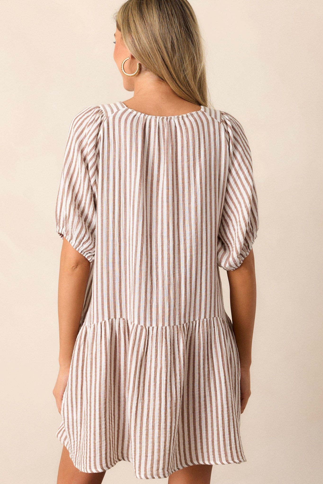 Quick To Smile 100% Cotton Brown Stripe Mini Dress