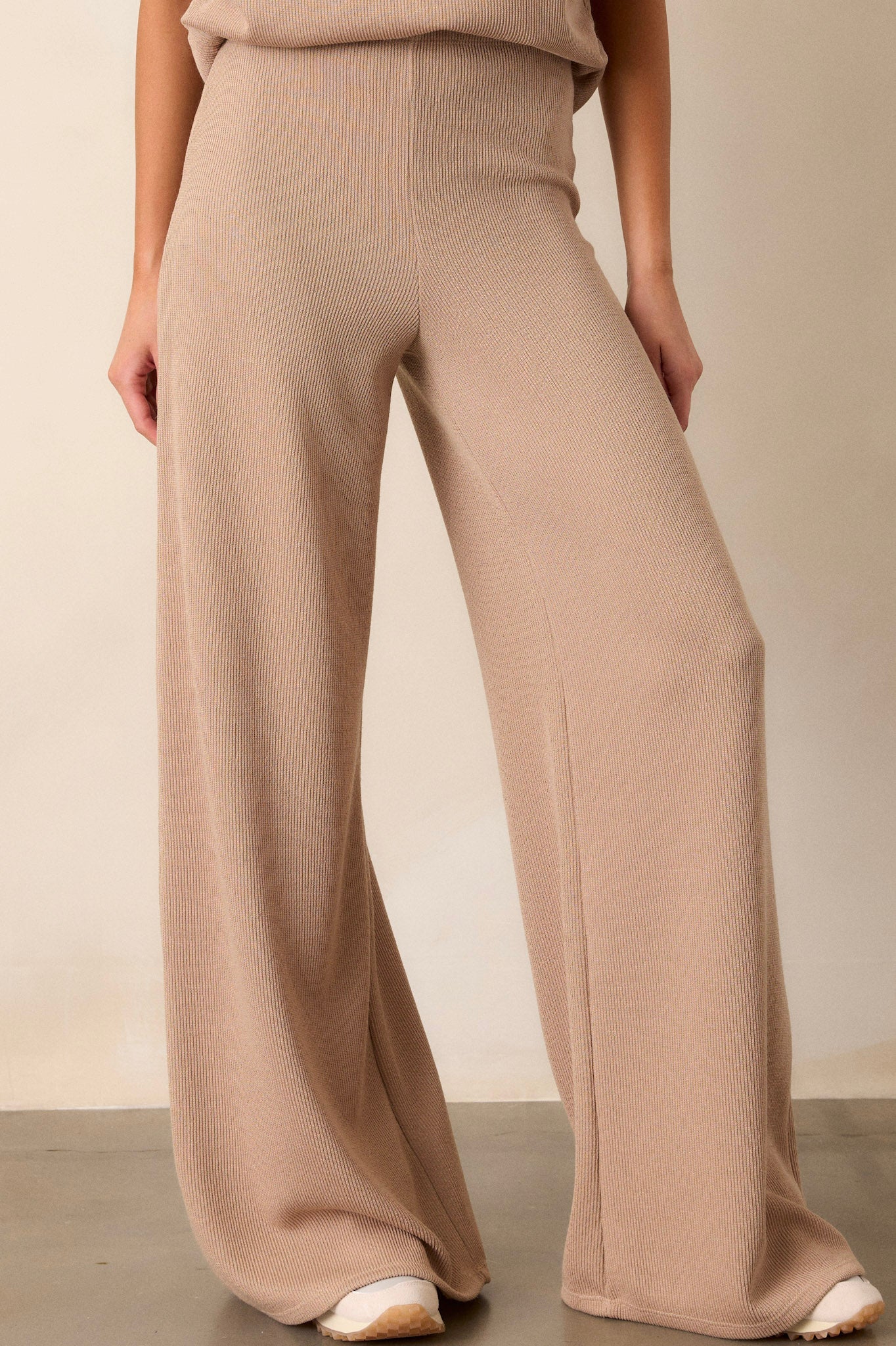 Waterfall Mist Beige Knitted Wide Leg Knit Pants