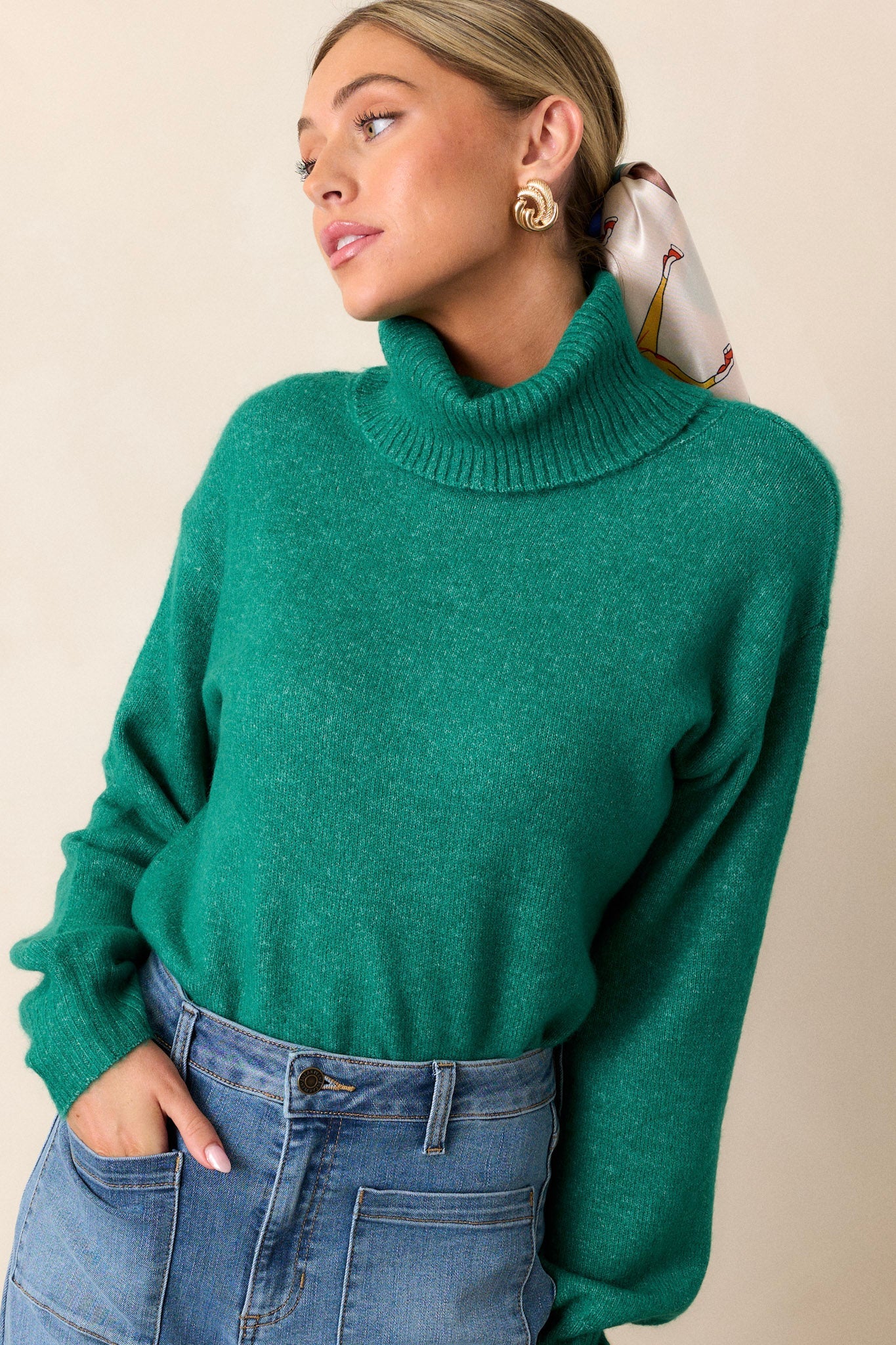 Livin' Life Bright Emerald Green Turtleneck Sweater