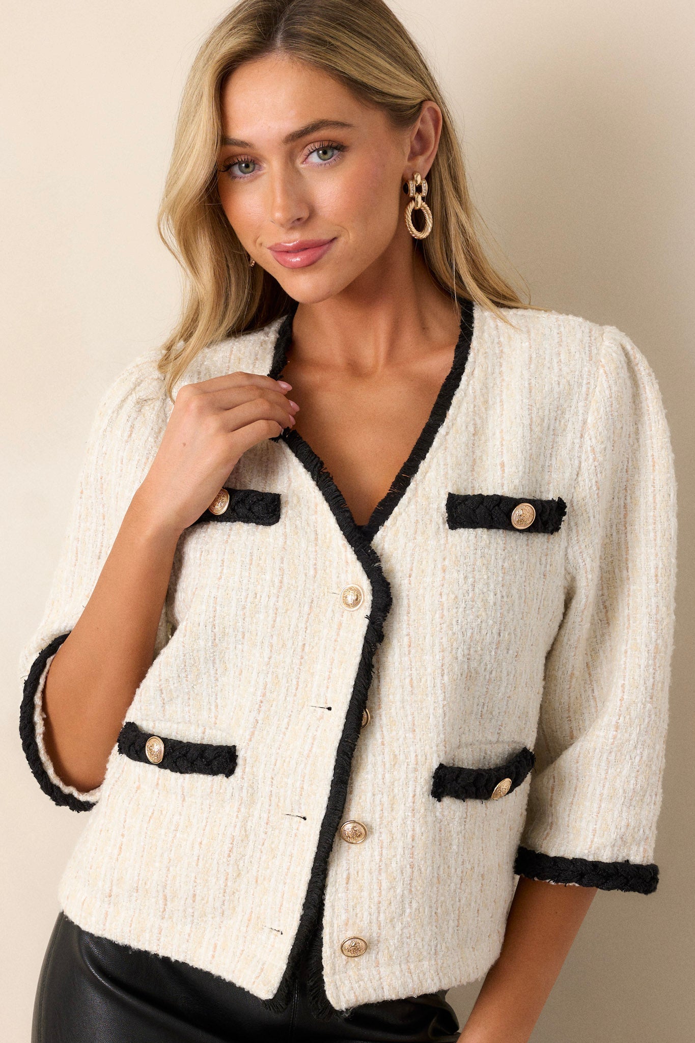 Urban Utility Ivory Button Front Tweed Jacket
