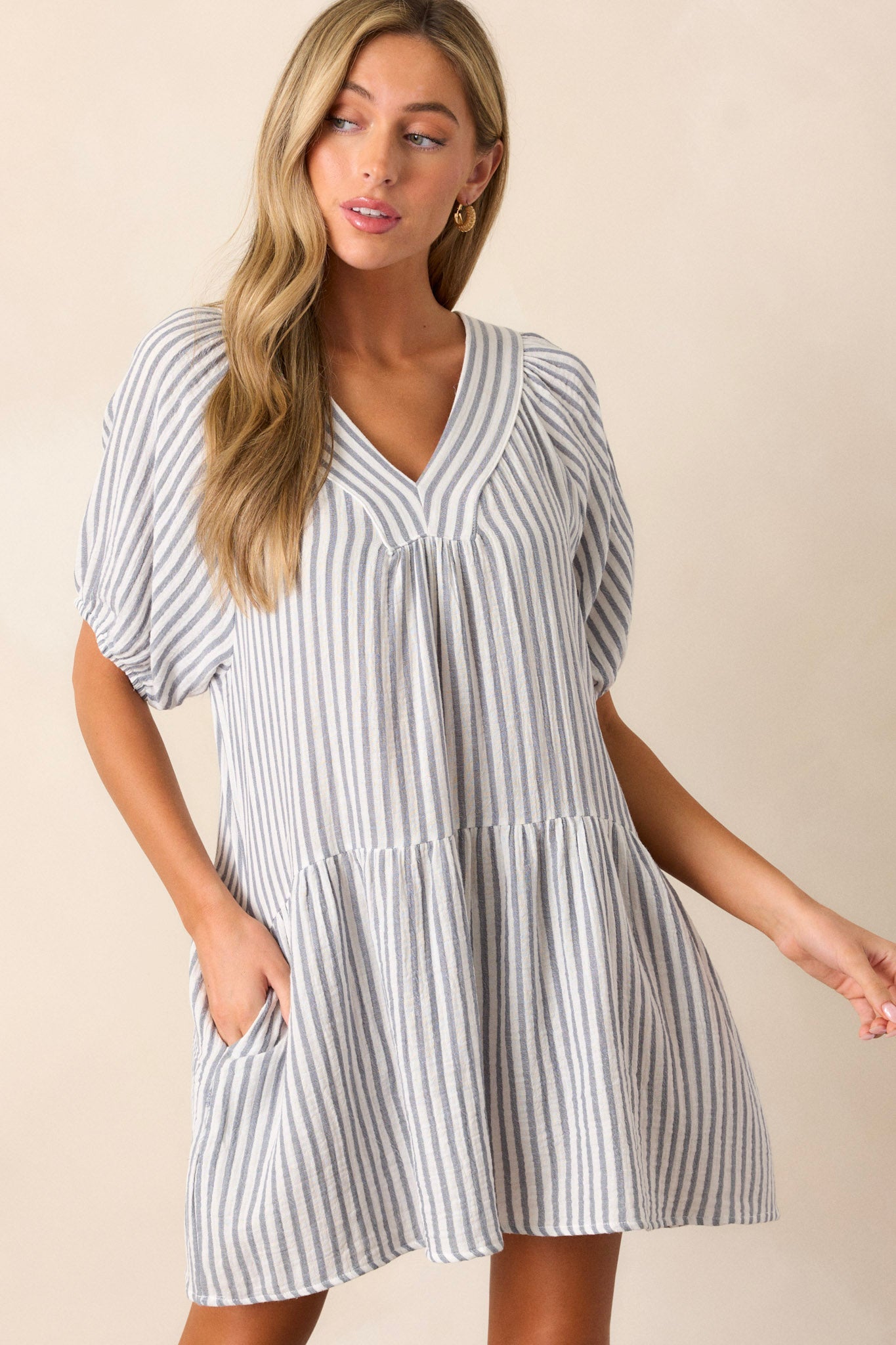 Quick To Smile 100% Cotton Blue Stripe Mini Dress