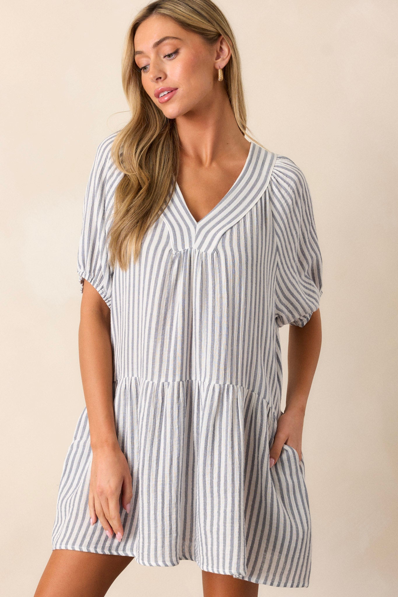 Quick To Smile 100% Cotton Blue Stripe Mini Dress