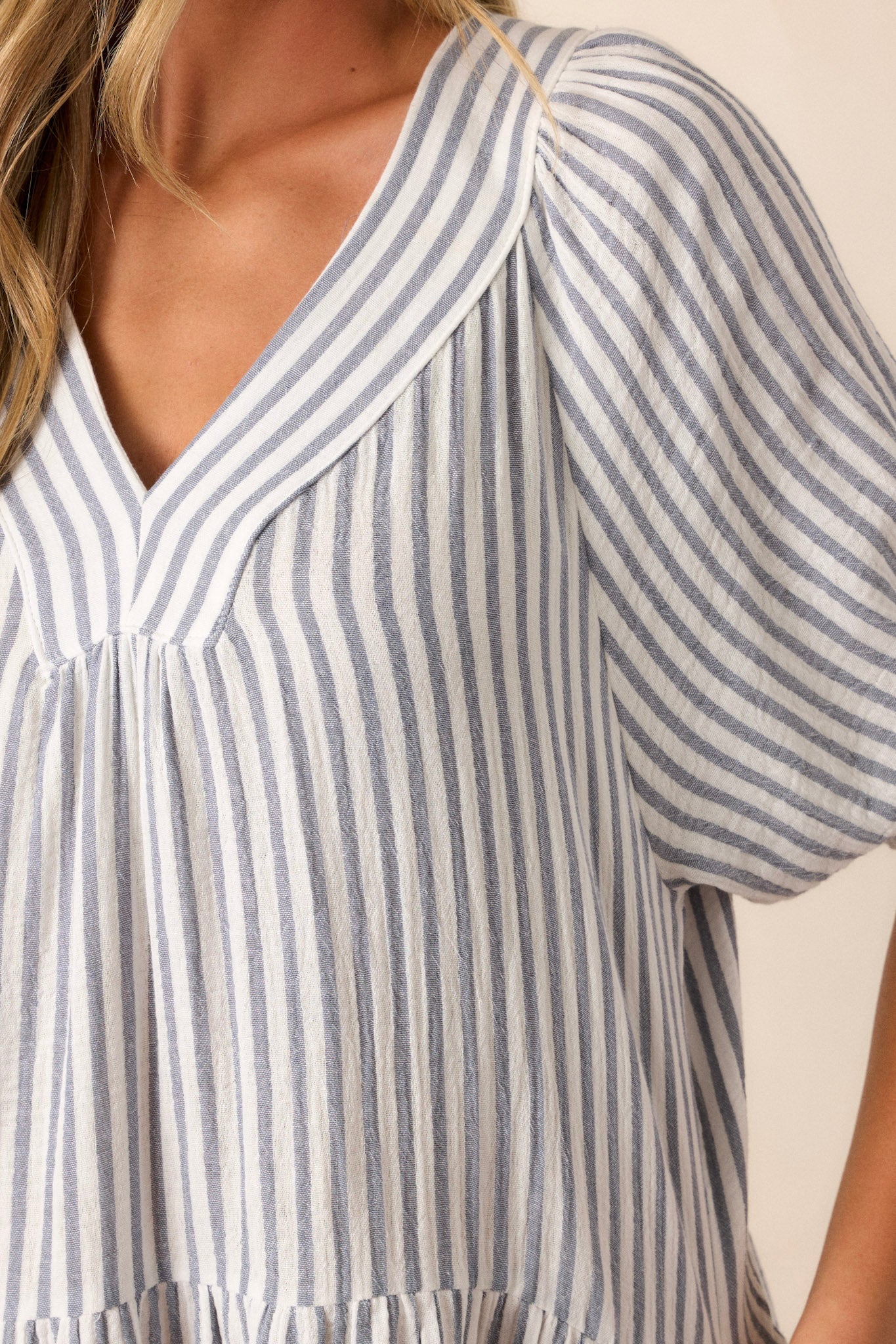 Quick To Smile 100% Cotton Blue Stripe Mini Dress