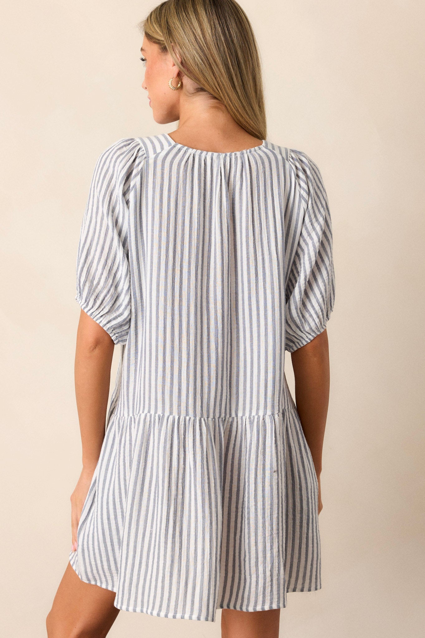 Quick To Smile 100% Cotton Blue Stripe Mini Dress