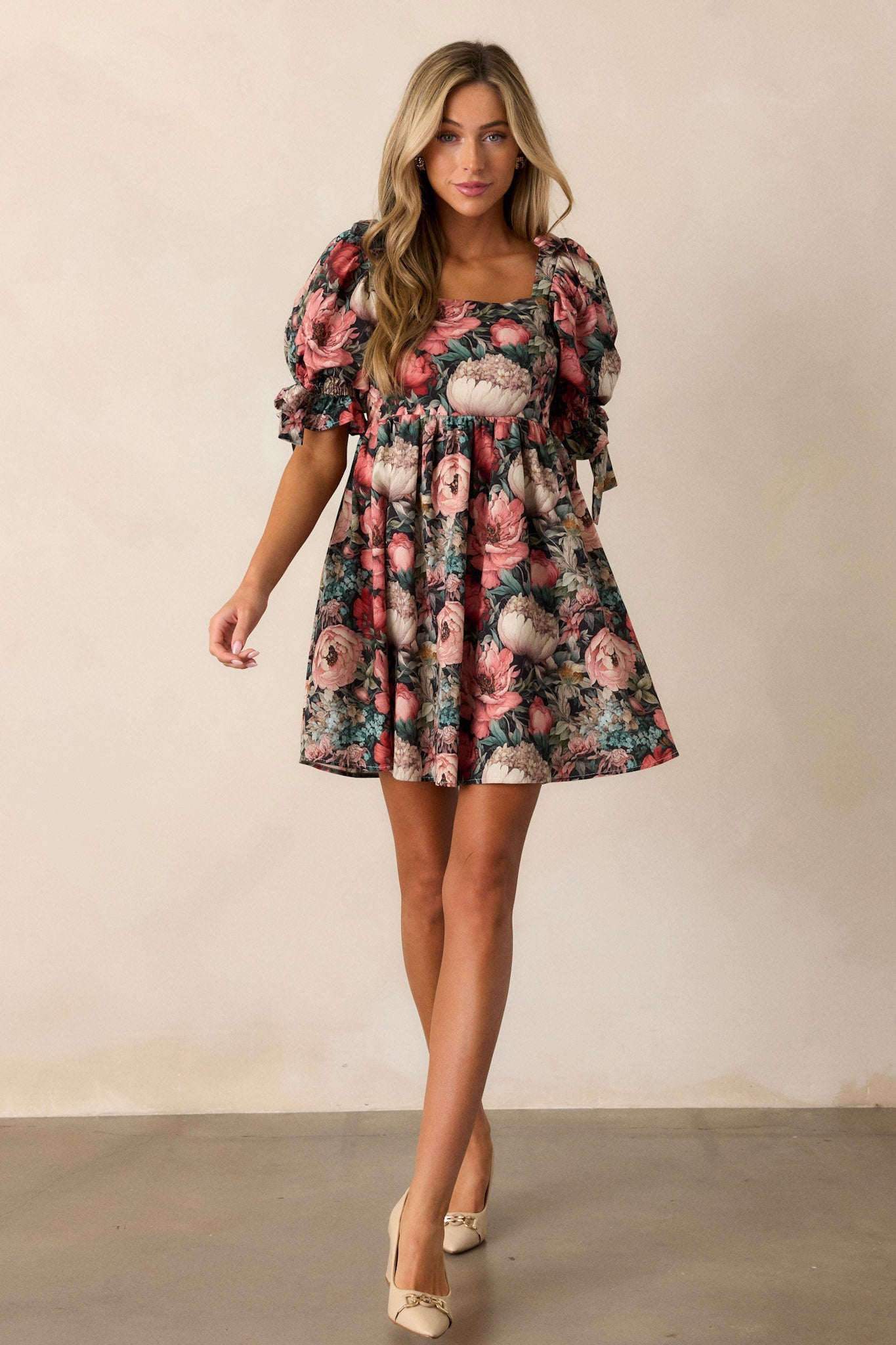 Romantic Lover 100% Cotton Black Floral Mini Dress
