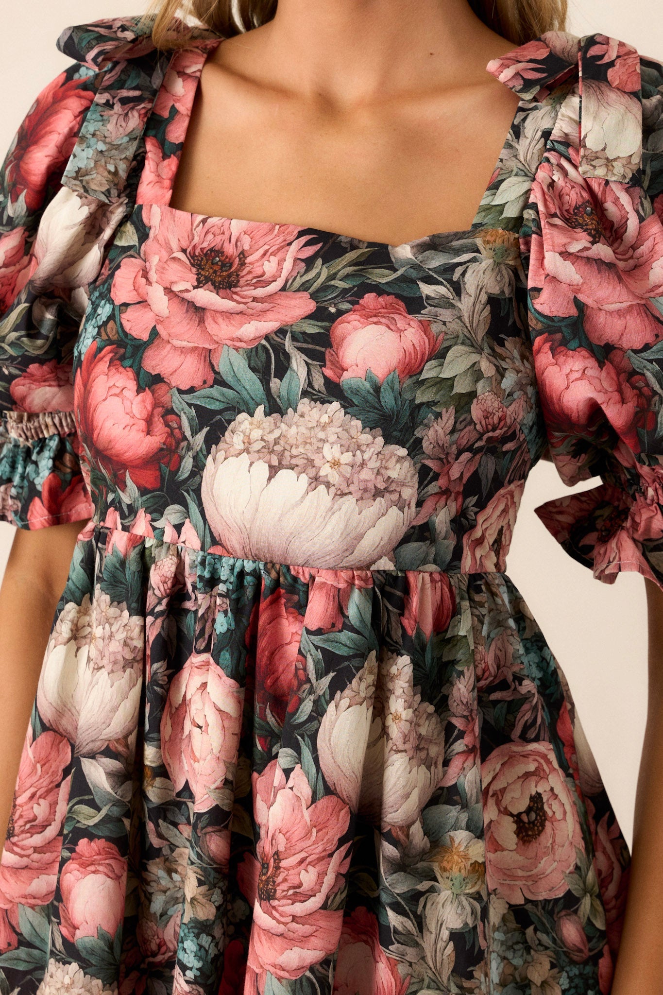 Romantic Lover 100% Cotton Black Floral Mini Dress