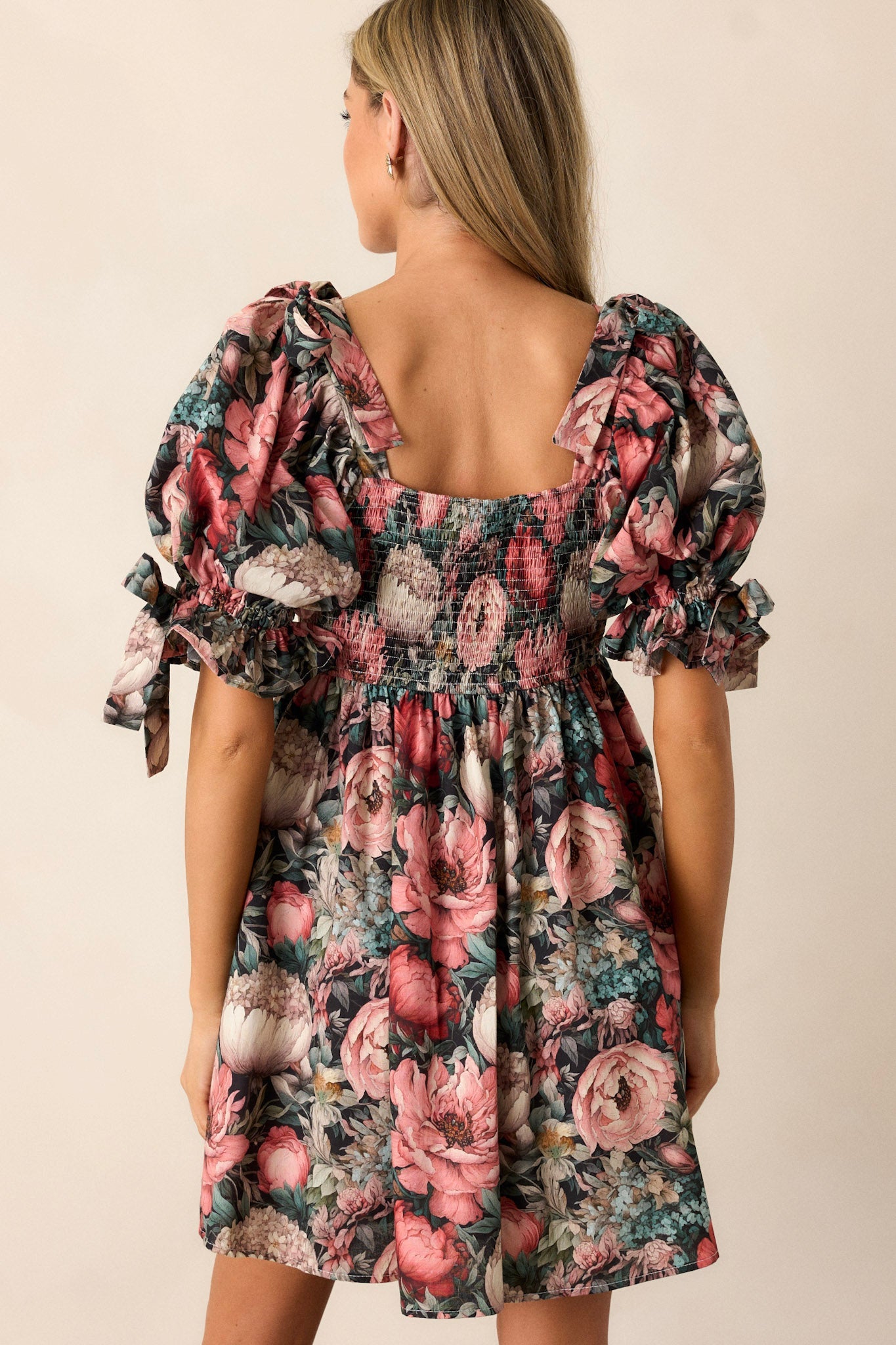 Romantic Lover 100% Cotton Black Floral Mini Dress