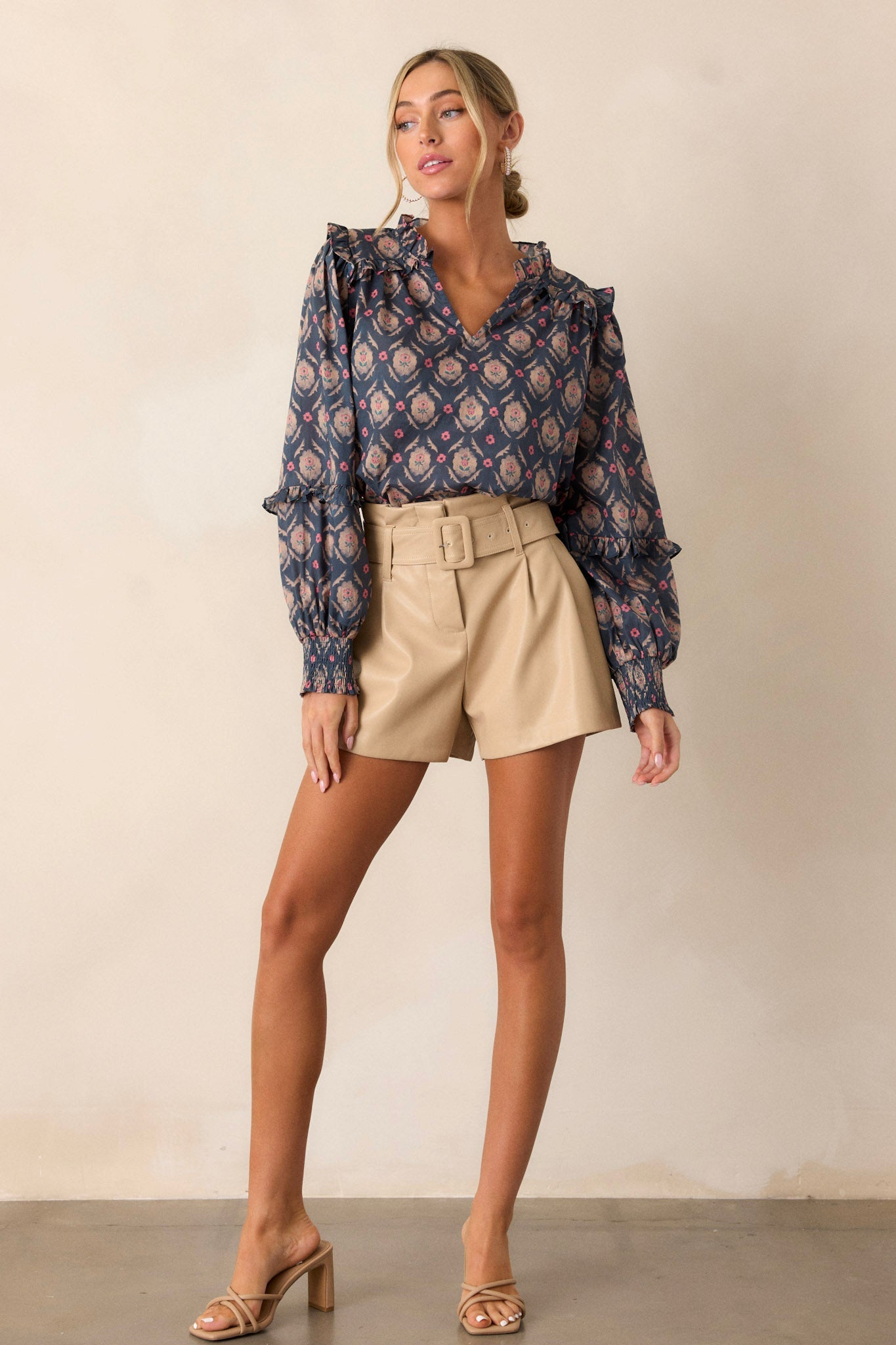 Talk To Me 100% Cotton Dark Teal Floral Ruffle Top