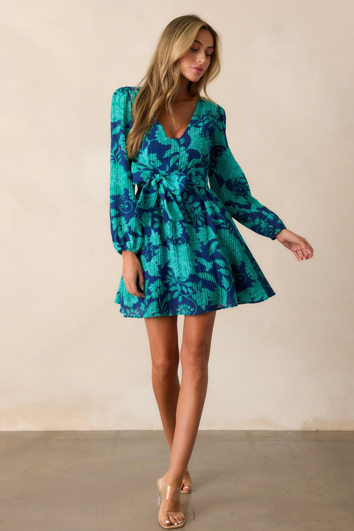 MINKPINK Connie Navy Floral Long Sleeve Mini Dress