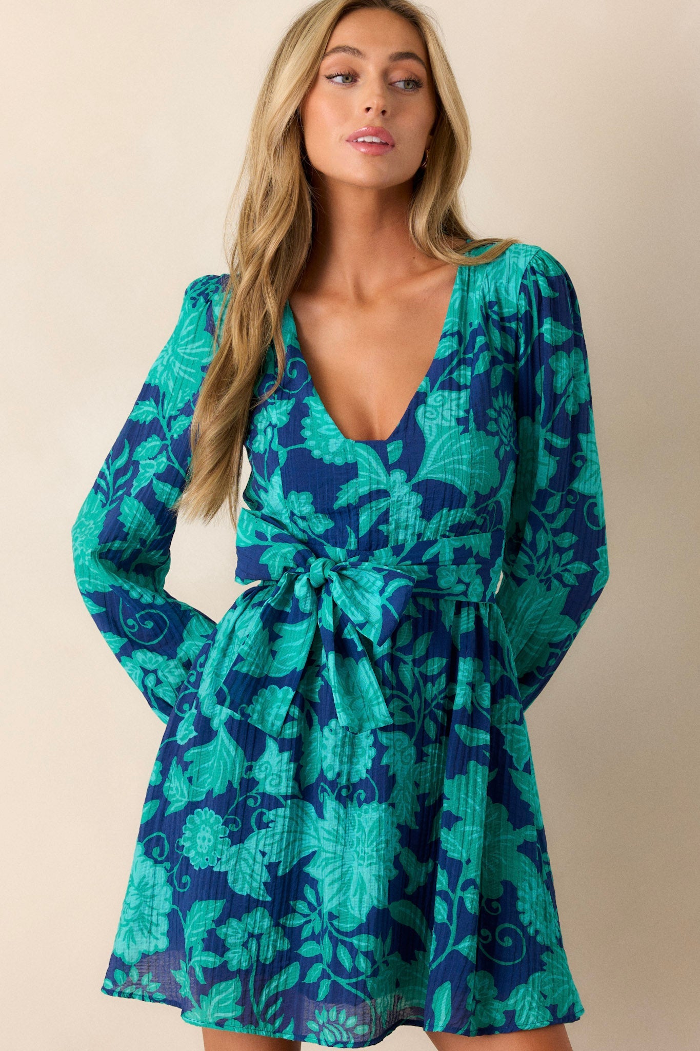 MINKPINK Connie Navy Floral Long Sleeve Mini Dress