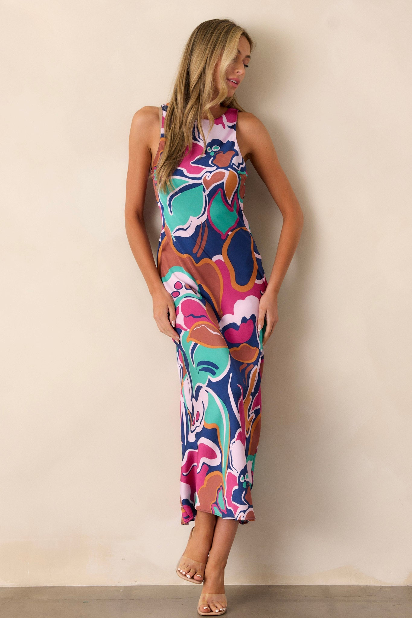 MINKPINK Lottie Abstract Floral Bias Midi Dress