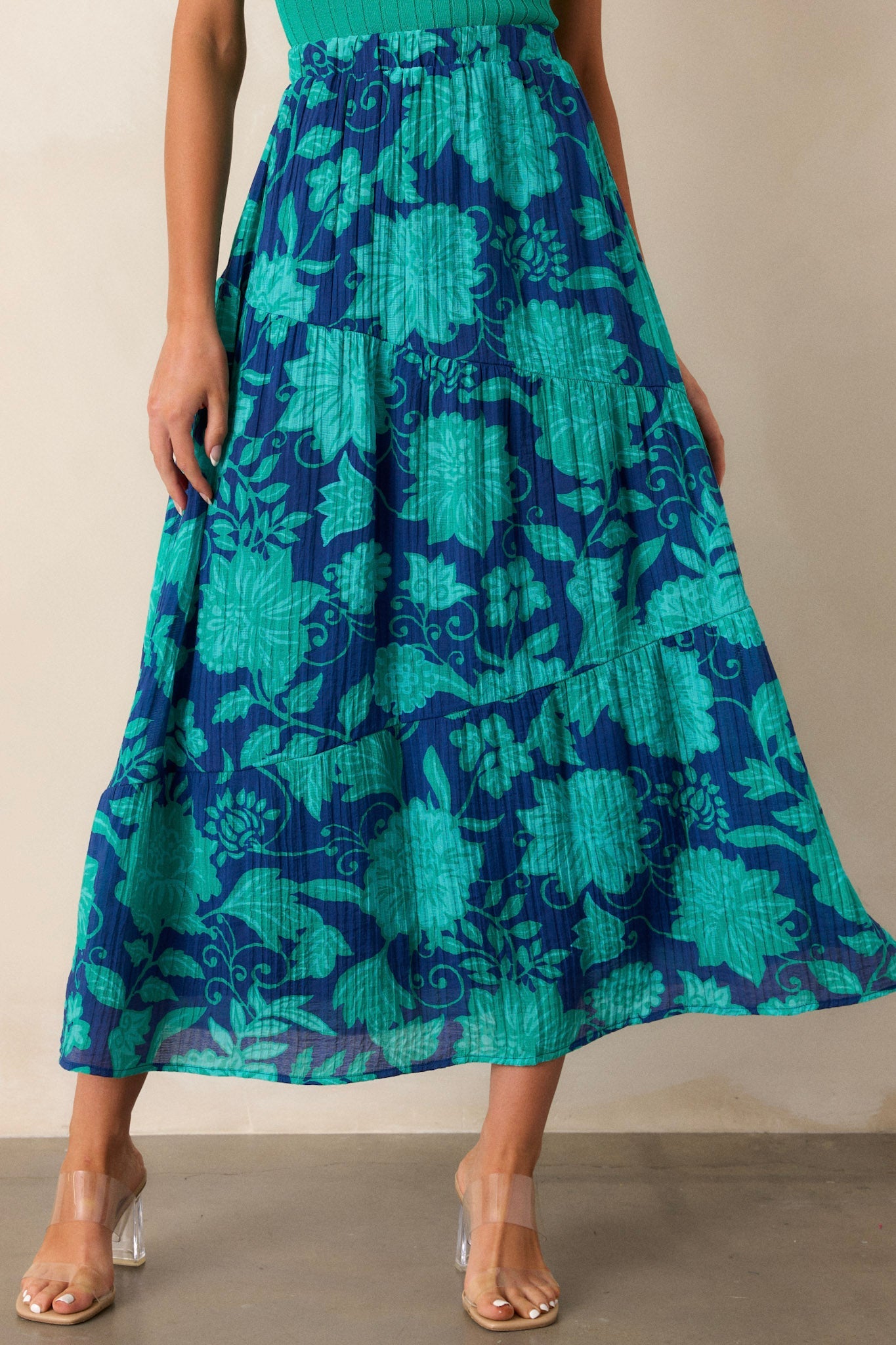 MINKPINK Connie Navy Tiered Midi Skirt