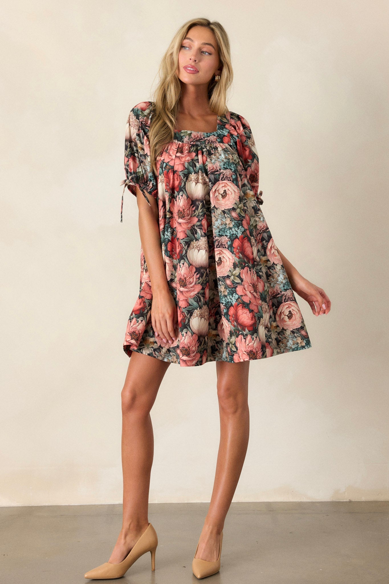 Pure Heart 100% Cotton Black Floral Mini Dress