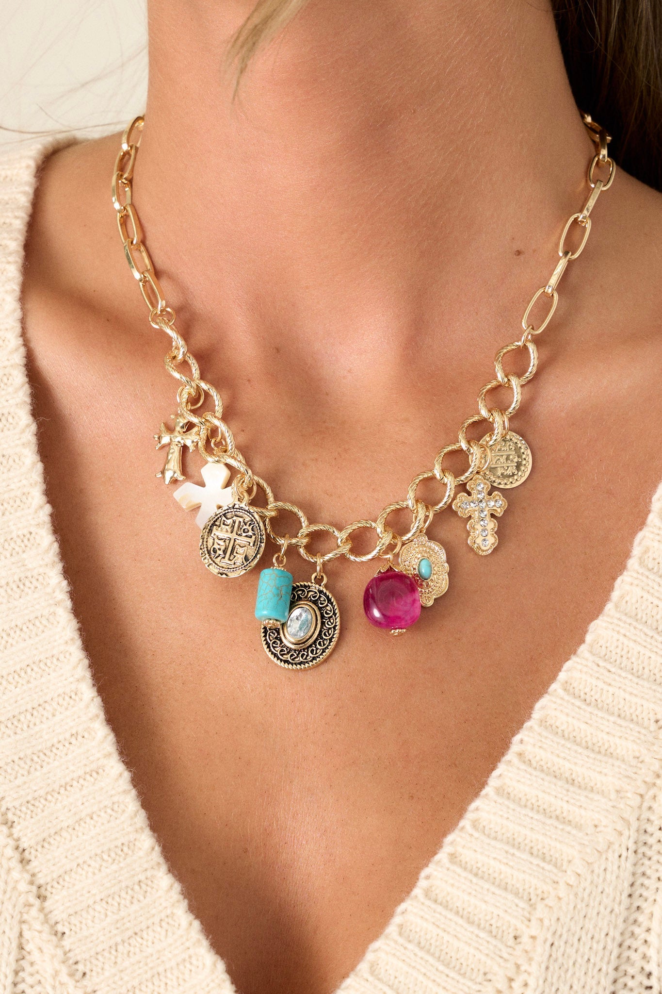Summer Radiance Gold Chain Charm Necklace