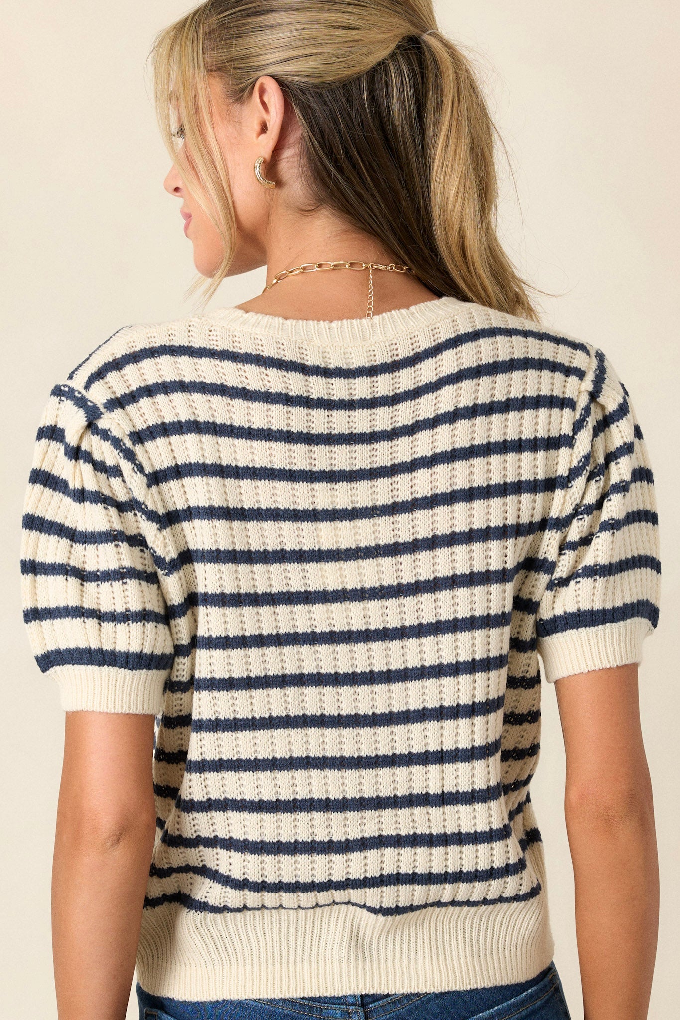 On A Ship Ivory Stripe Short Sleeve Sweater