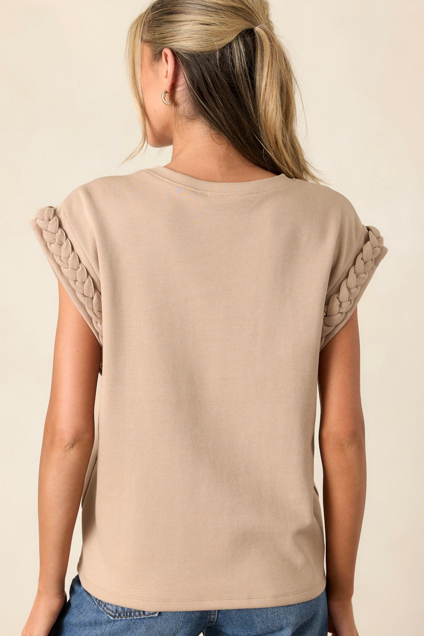 Old Habits Taupe Braided Cap Sleeve Top