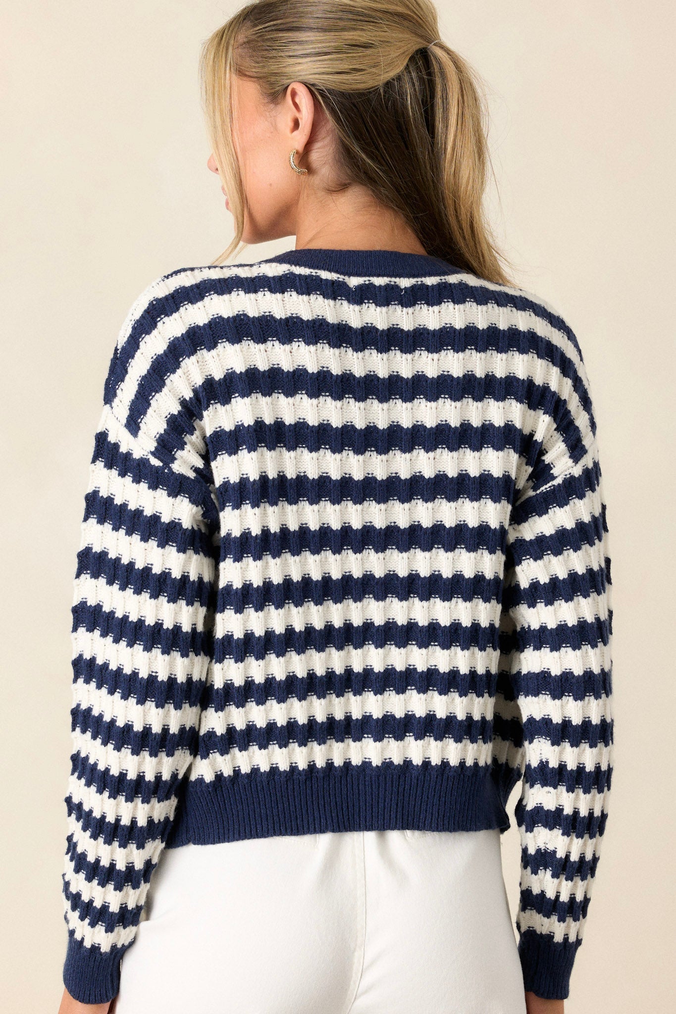 Whispered Comfort Navy Stripe Button Front Cardigan