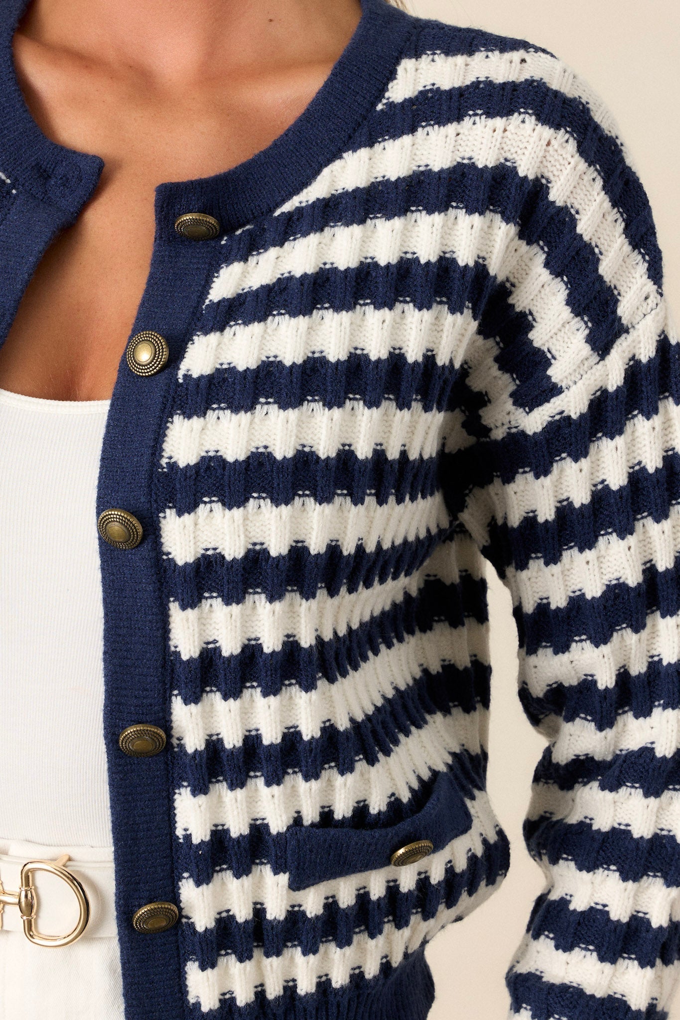 Whispered Comfort Navy Stripe Button Front Cardigan