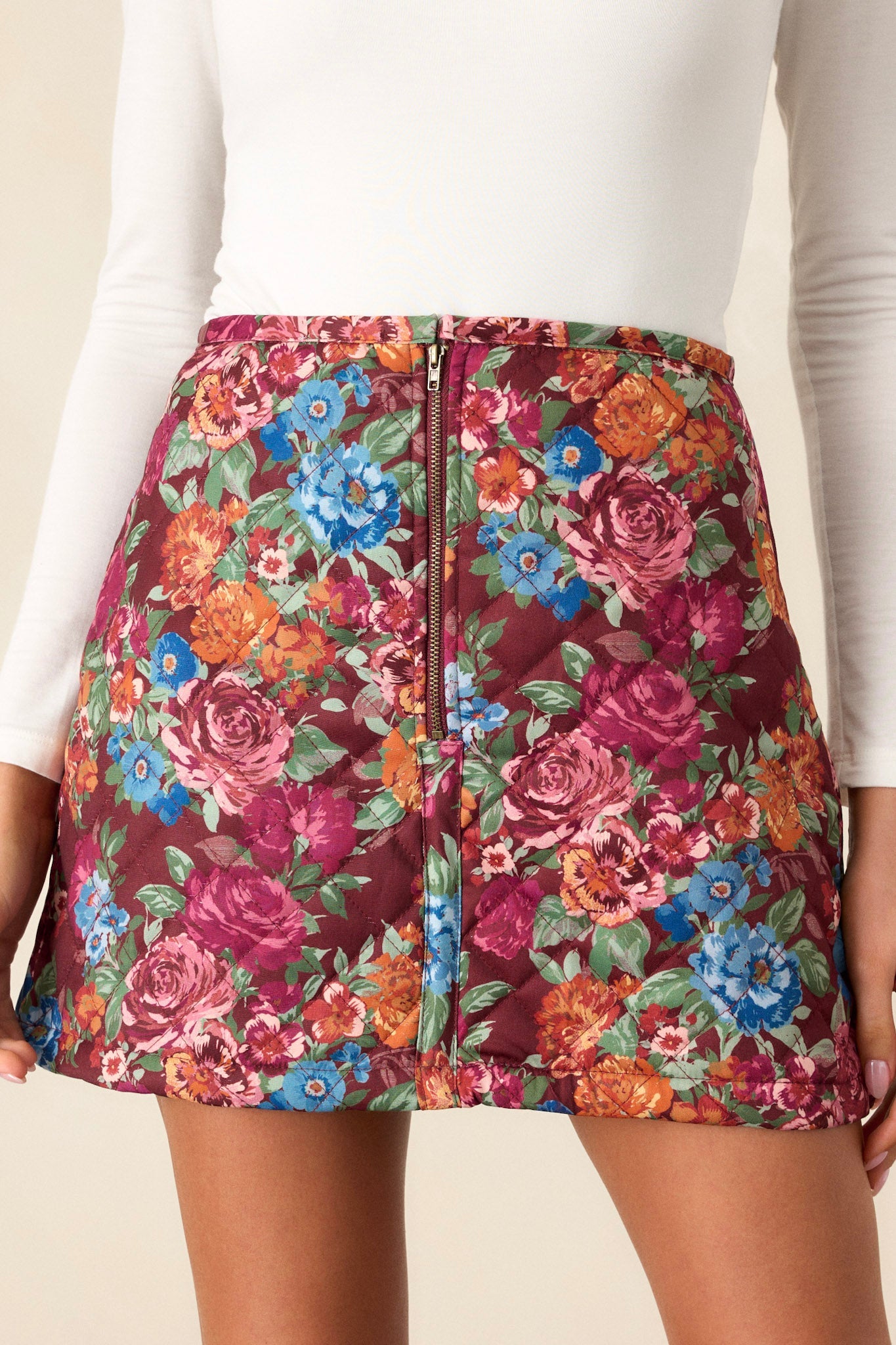 Untamed Beauty Cranberry Multi Floral Print Skirt