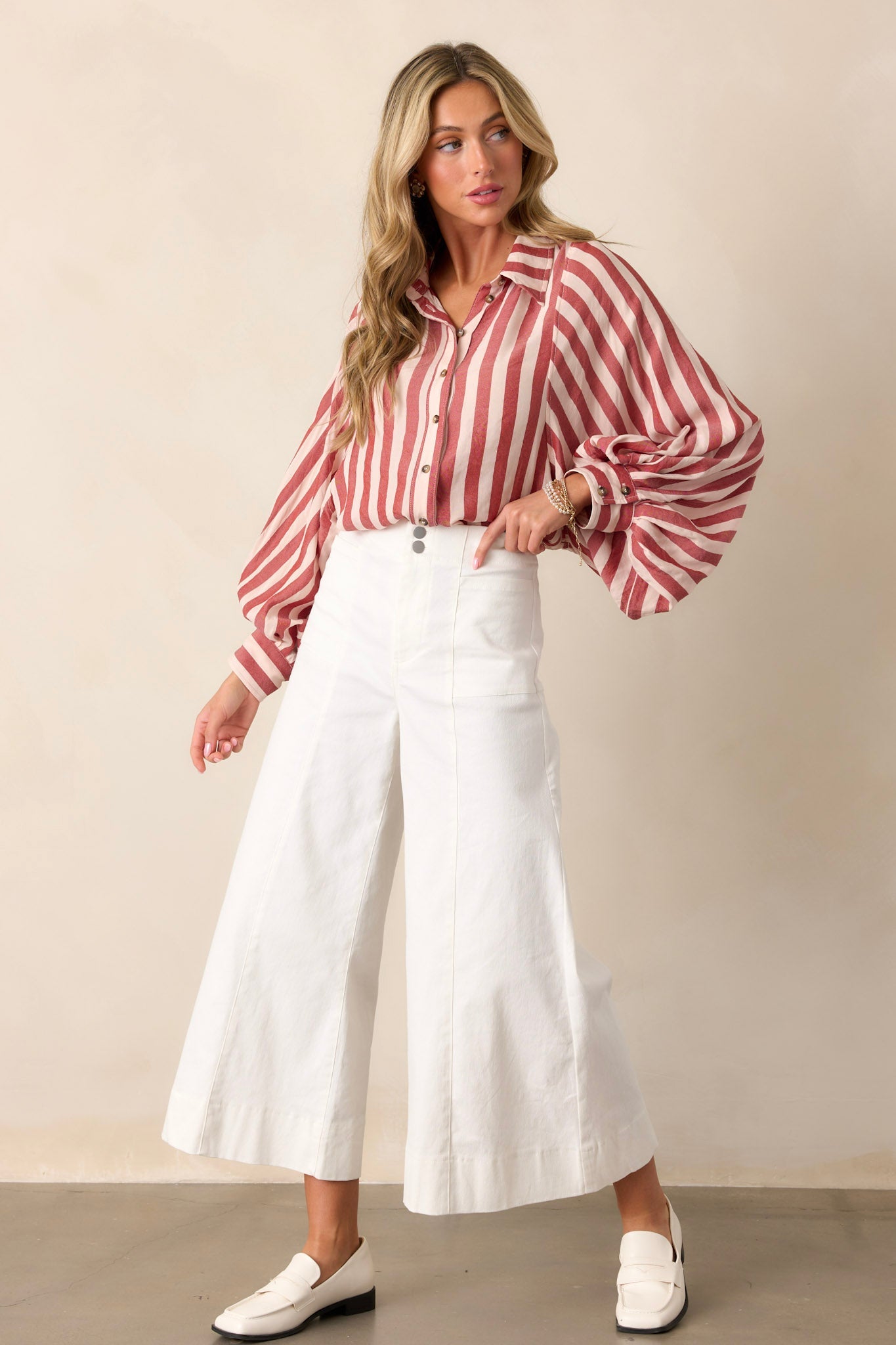 Navigating Life Ivory Denim Palazzo Jeans