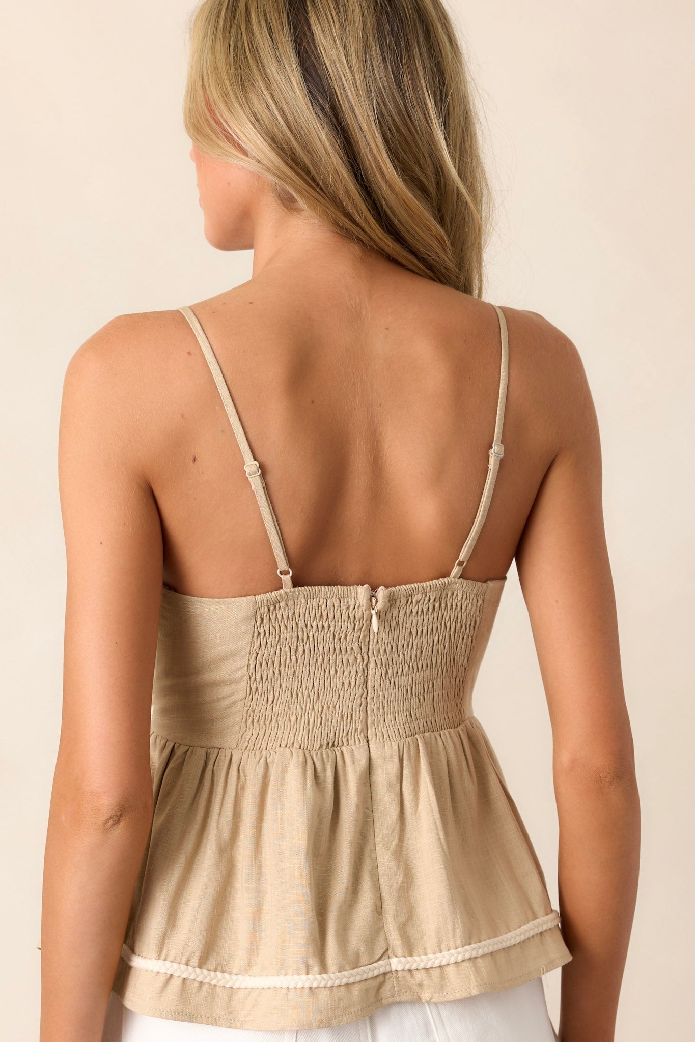 Waiting For You Tan Braided Trim Tank Top