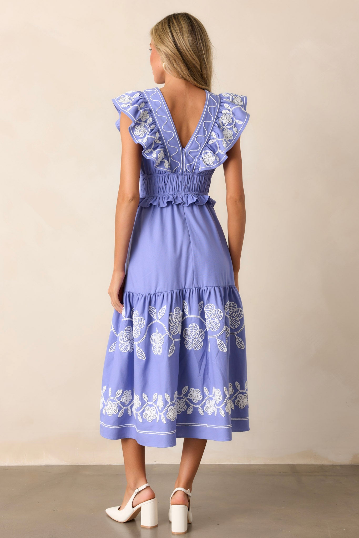 Whispering Pines Periwinkle Flutter Sleeve Midi Dress