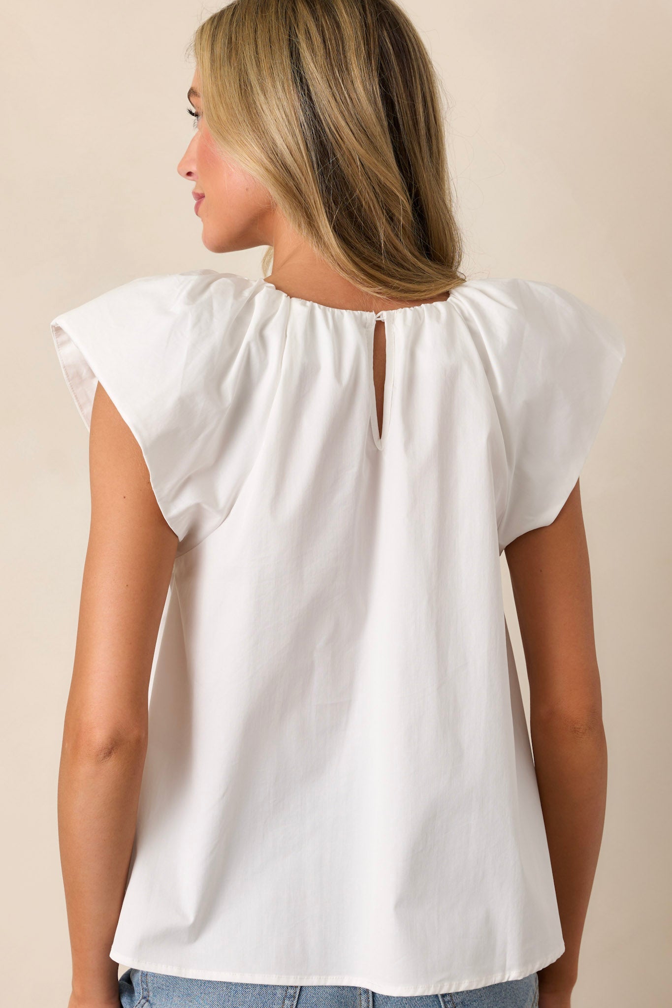 Pure Memory Ivory V-Neck Flutter Sleeve Top