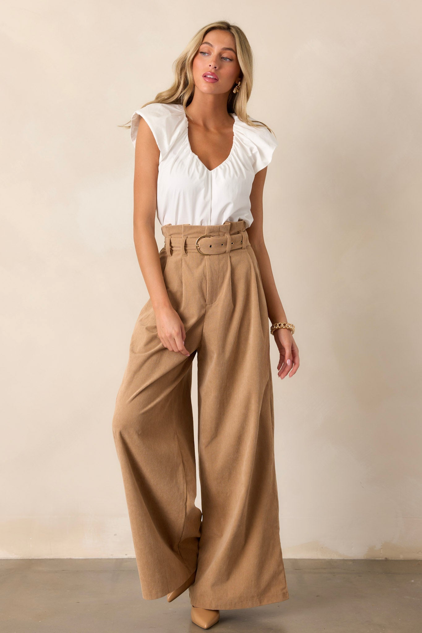 Pure Memory Ivory V-Neck Flutter Sleeve Top