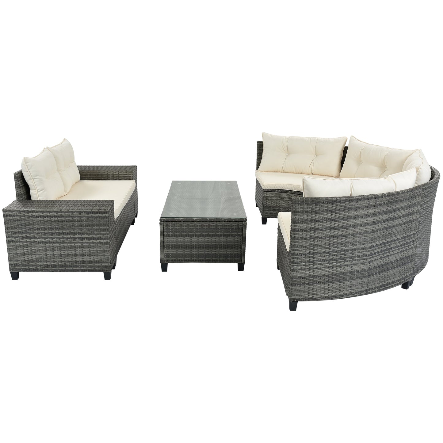 8-Piece Outdoor Wicker Round Sofa Set with Rectangular Coffee Table