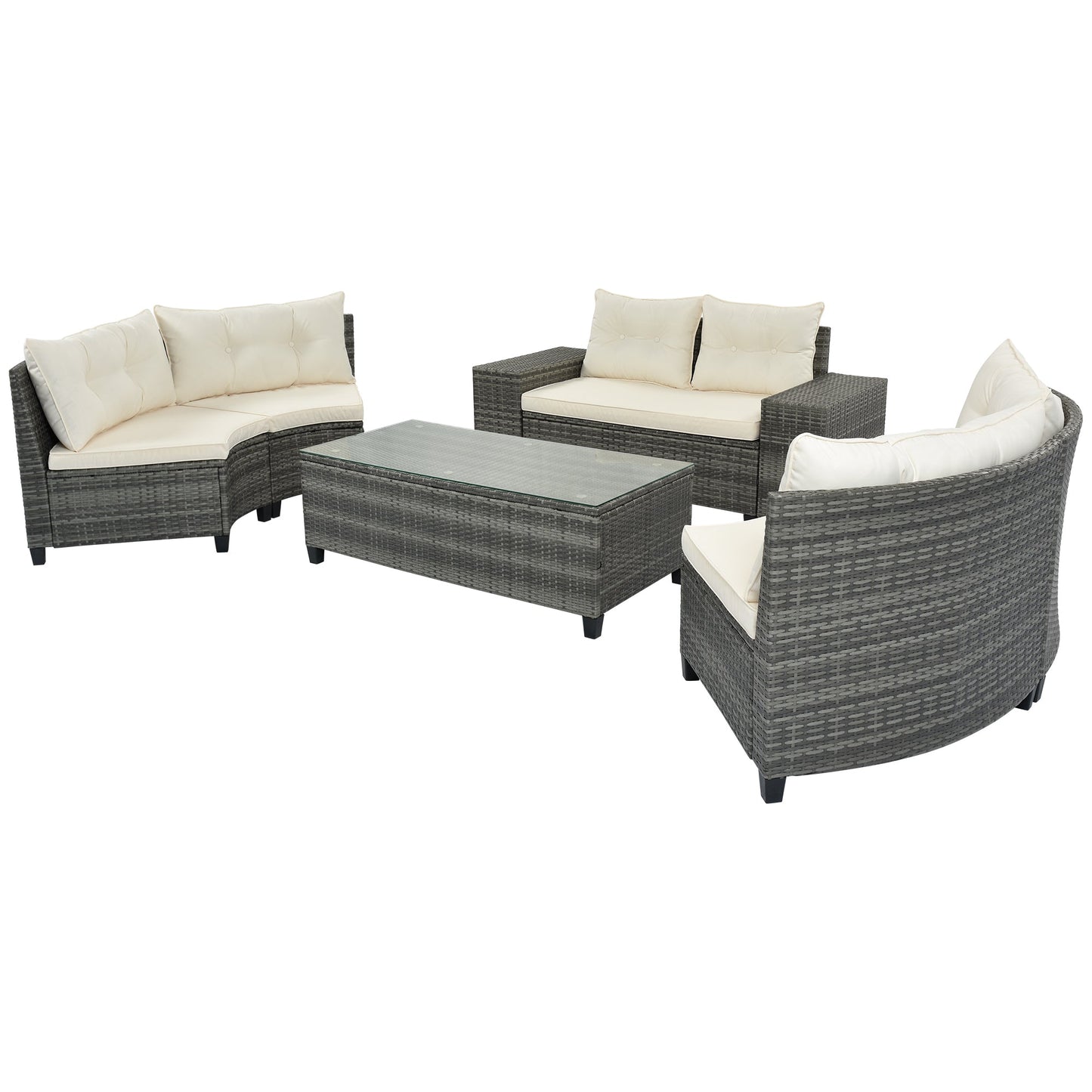 8-Piece Outdoor Wicker Round Sofa Set with Rectangular Coffee Table