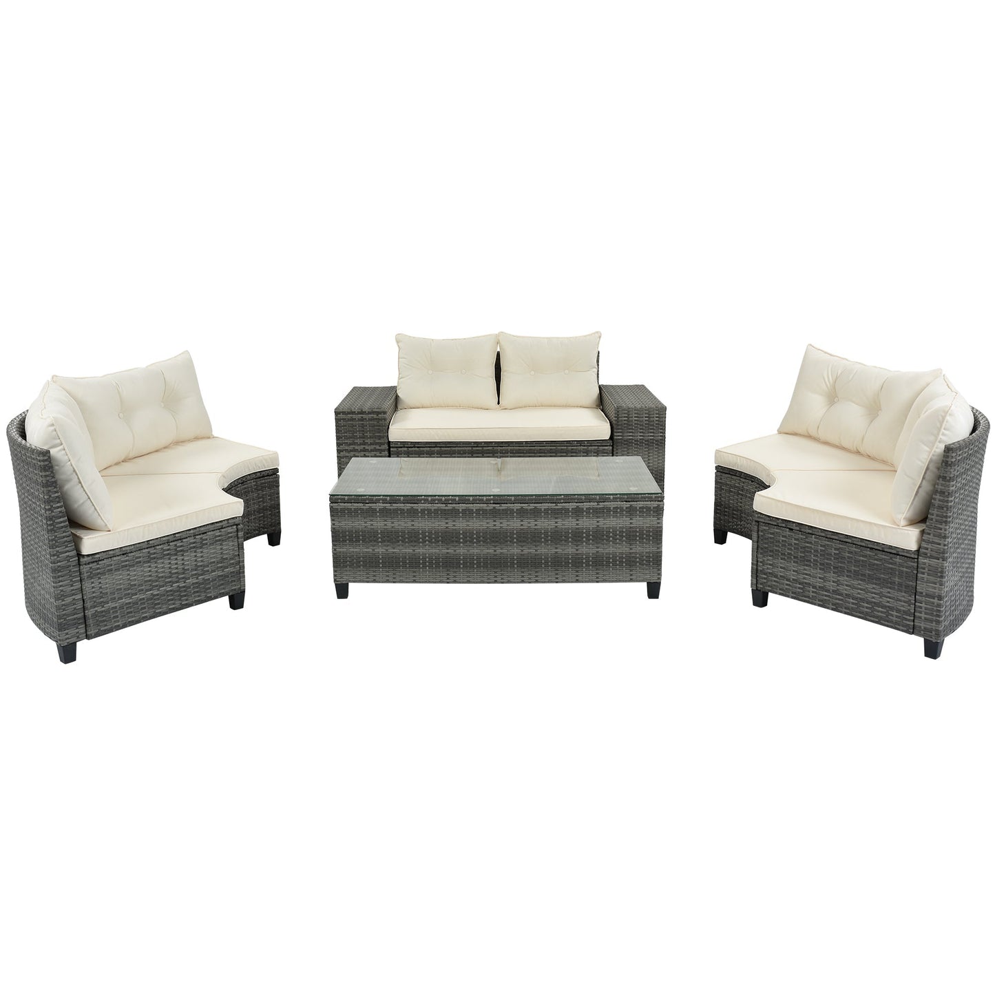 8-Piece Outdoor Wicker Round Sofa Set with Rectangular Coffee Table