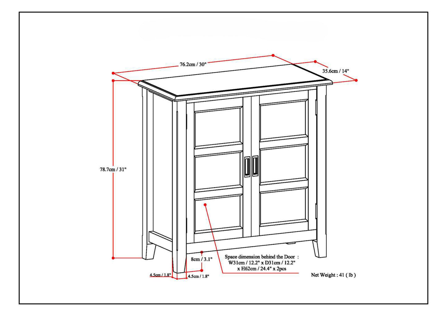 Fracture Storage Cabinet with 2 Doors and Tapered Legs