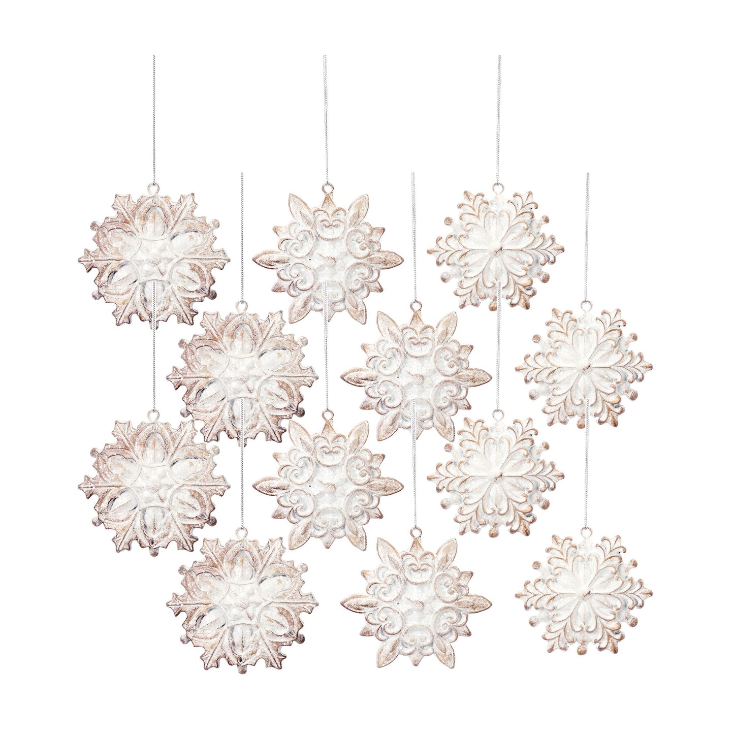 Ornamental Wood Design Snowflake Tree Ornament, Set of 12